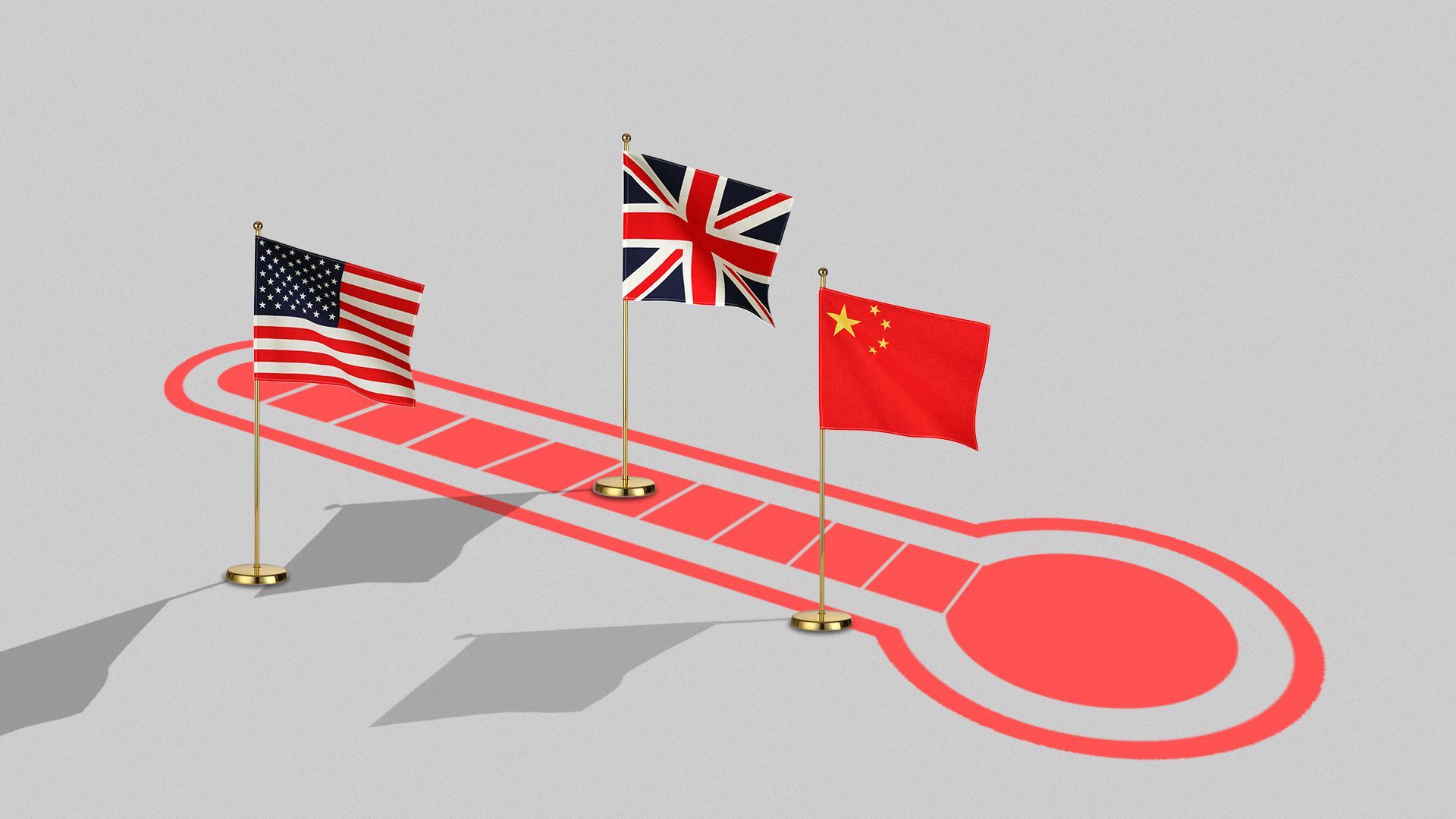 Illustration of flag game pieces placed on a game board made from a thermometer