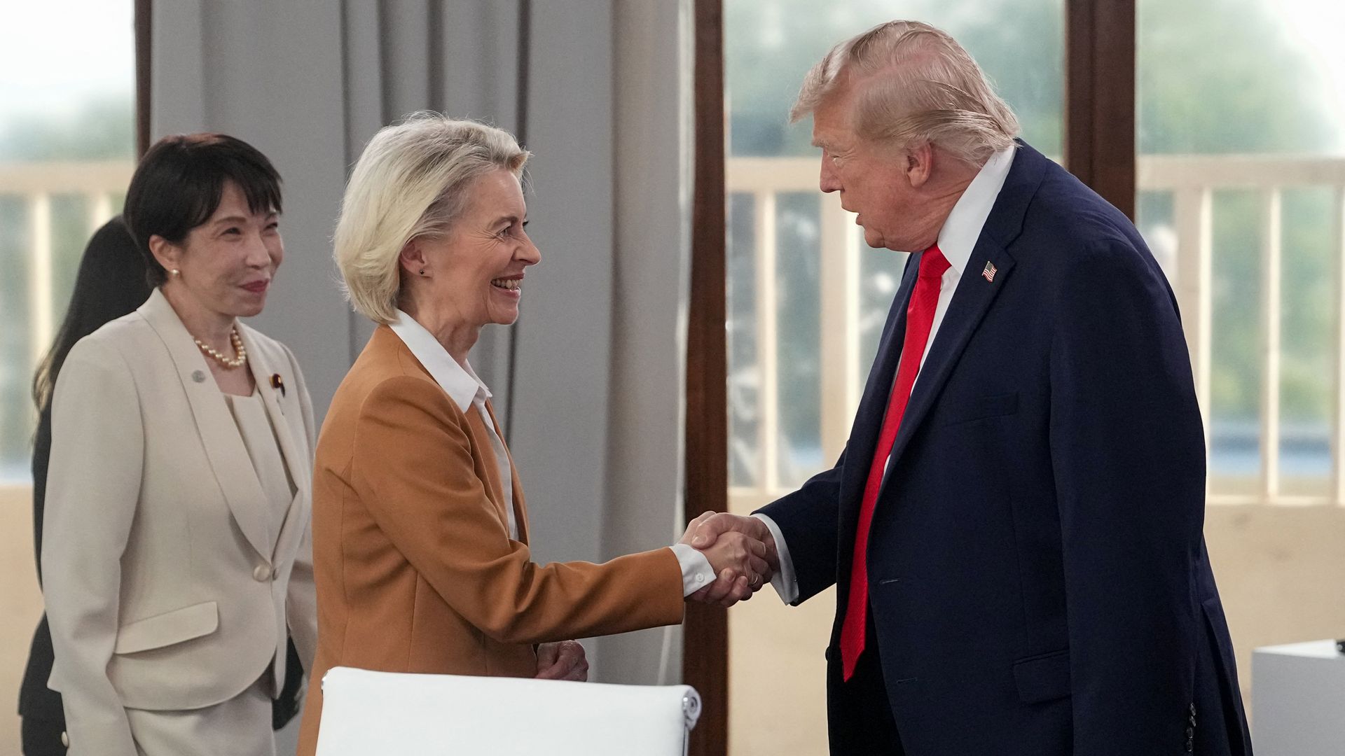 President Trump and European Commission President Ursula von der Leyen at the G7 summit in Evian-les-Bains, France, on June 16, 2026. (Thibault Camus/POOL/AFP via Getty Images)