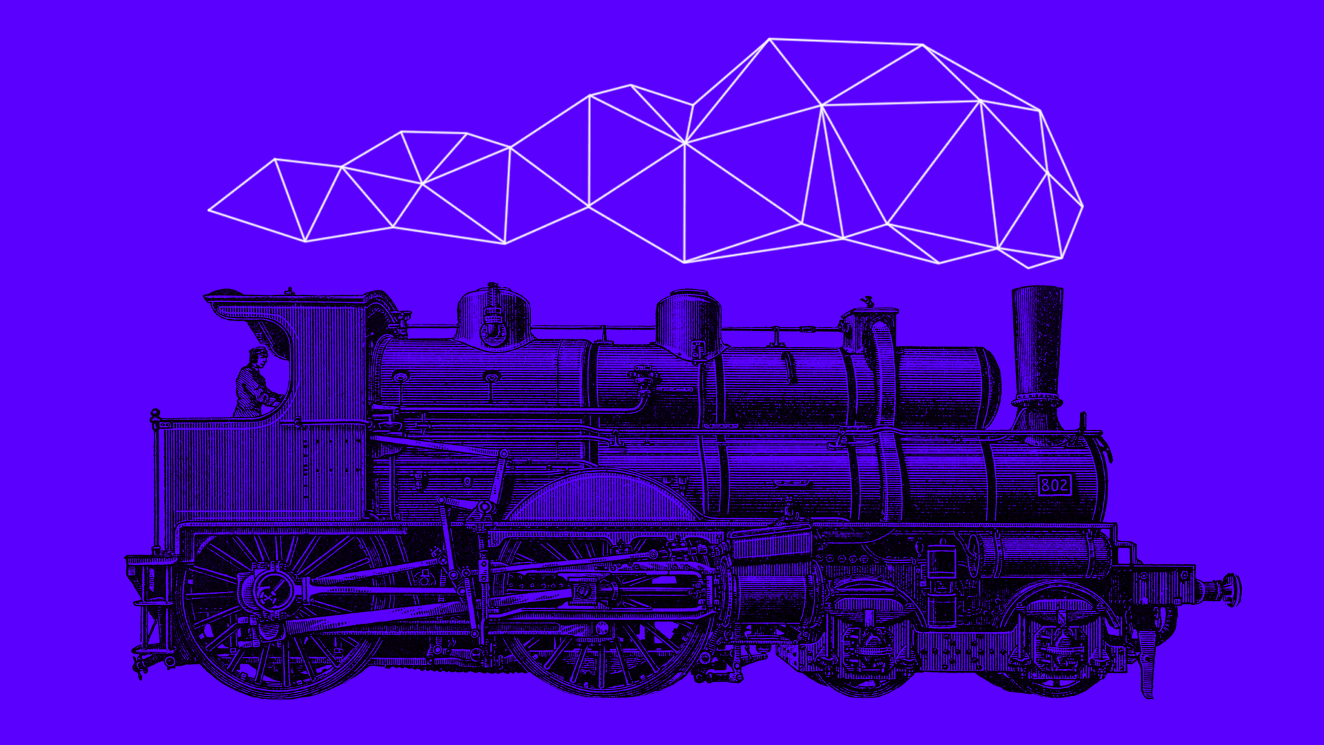 A steam engine with flashing computer lights above it