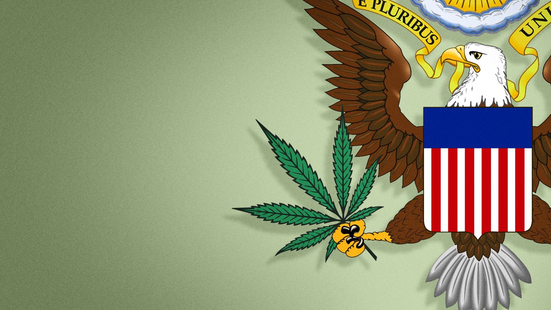 Illustration of the United States seal holding a marijuana leaf instead of an olive branch.