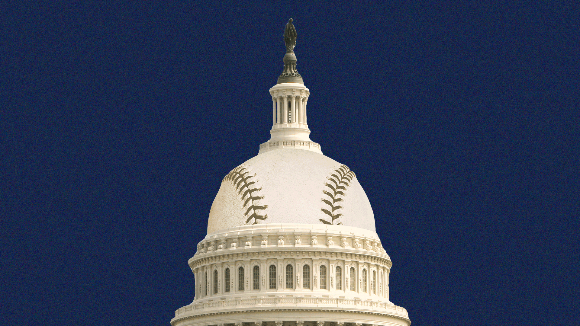 Illustration of the Capitol dome made out of various sports balls. 