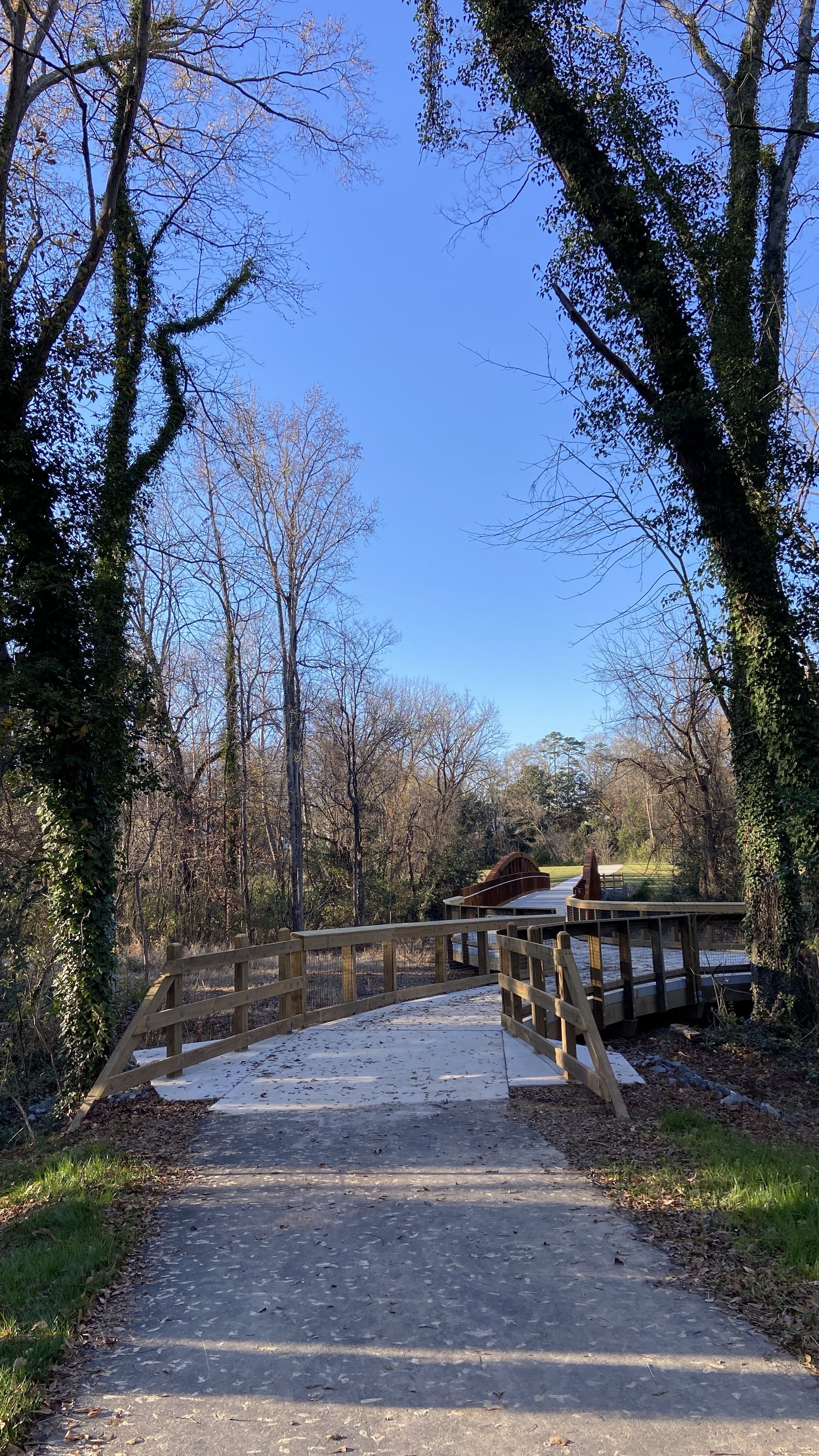 Greenway boardwalks and a bridge.
