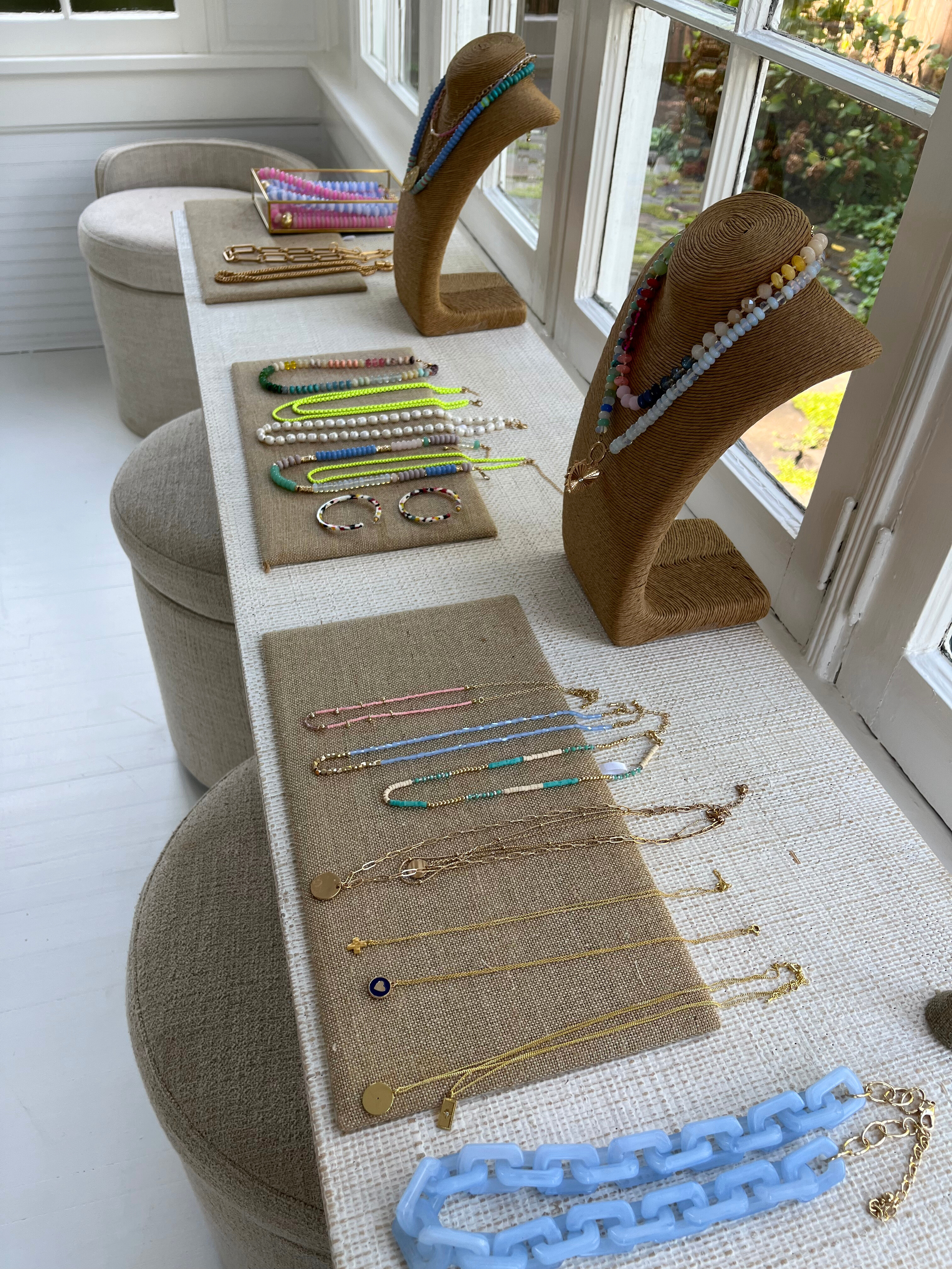 necklaces on display