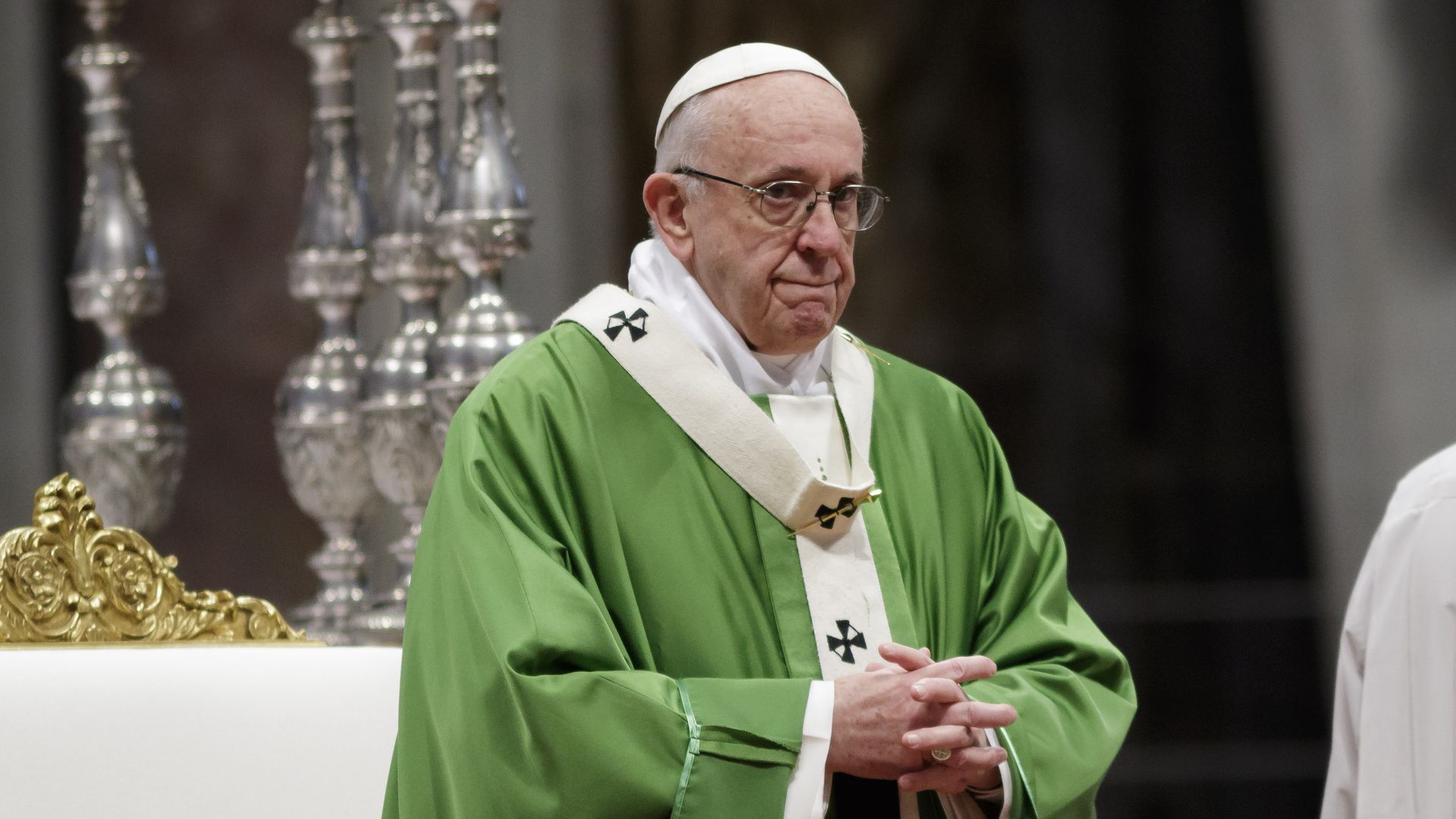 Pope Francis celebrates at Saint Peter's Basilica in Vatican City. 