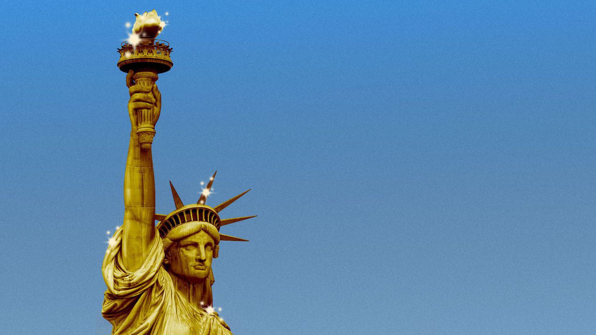 A gold version of the statue of liberty. 