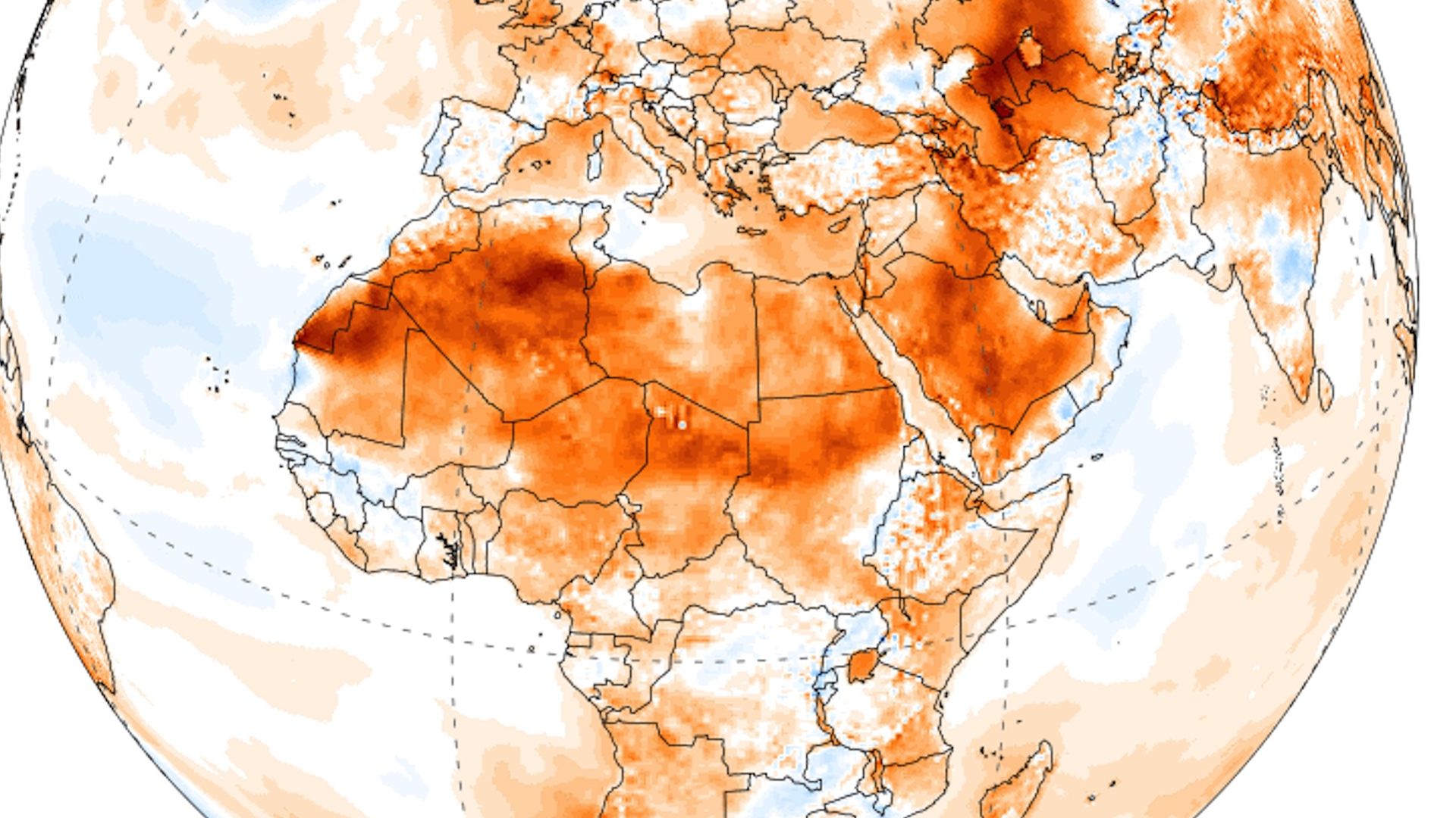 Map of temperature anomalies in Africa on July 6, 2018.