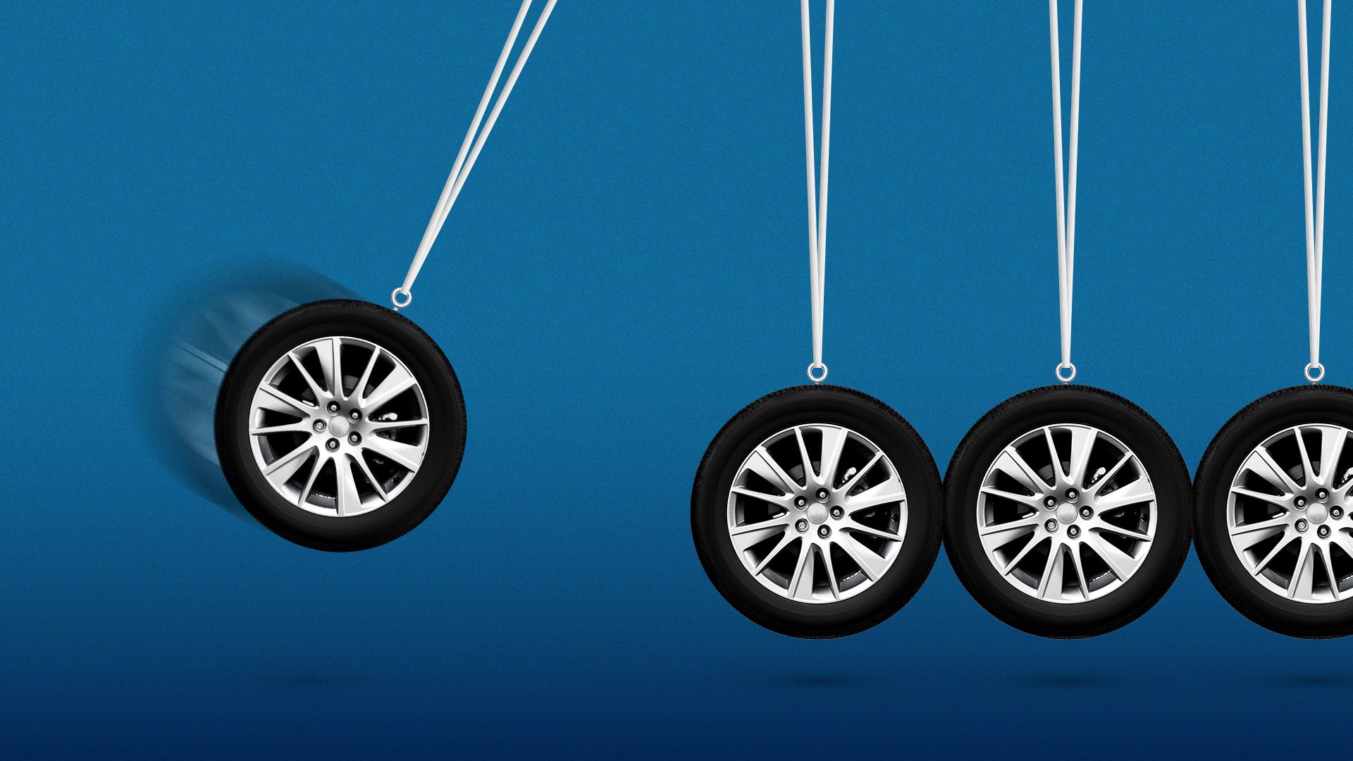 Illustration of a Newton's cradle make out of care tires.