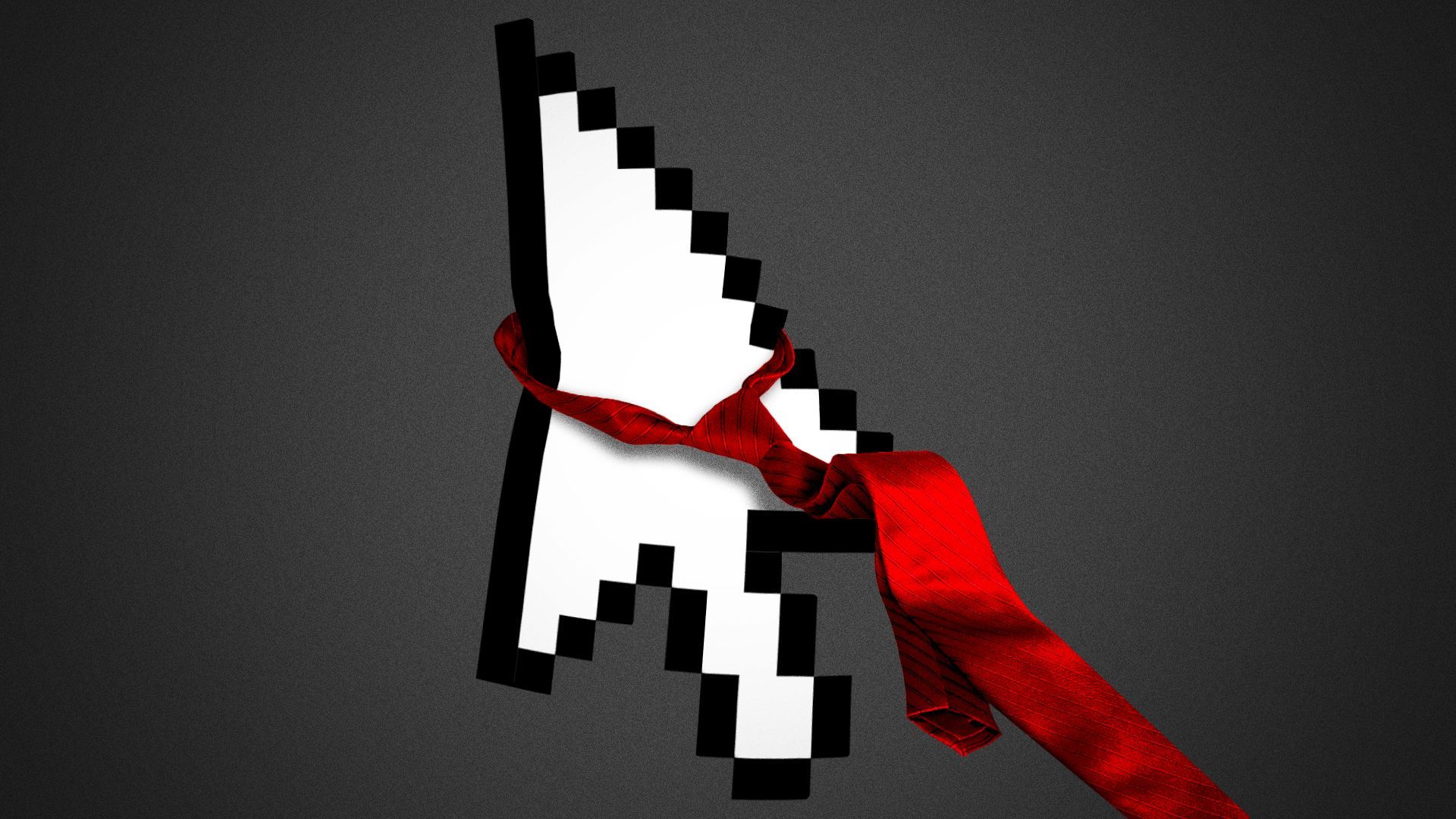Illustration of a red necktie around a cursor. 
