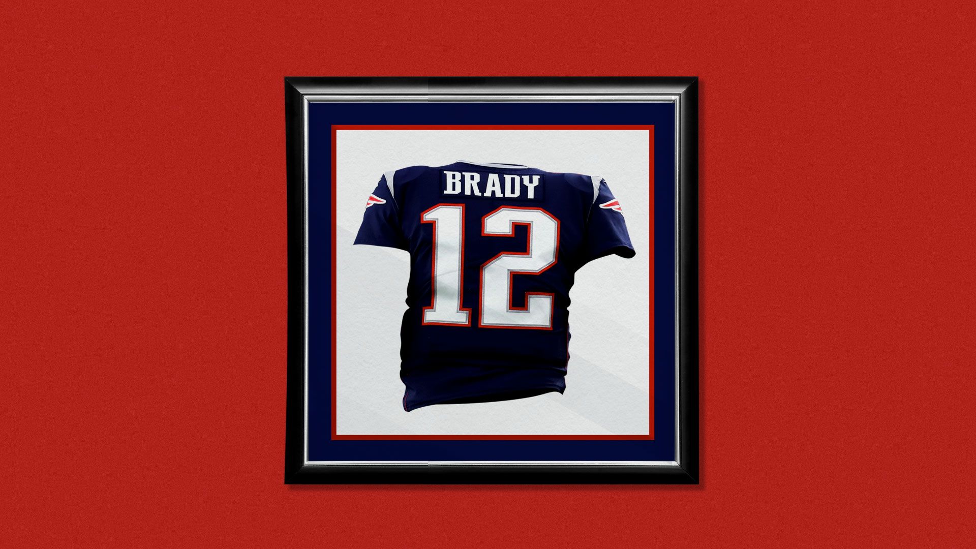 Illustration of Tom Brady jersey in a picture frame being retired