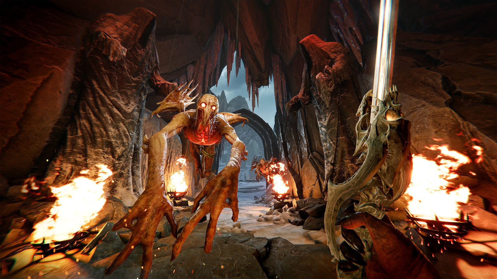 Video game screenshot showing a demon fly toward the player, whose character is holding a sword