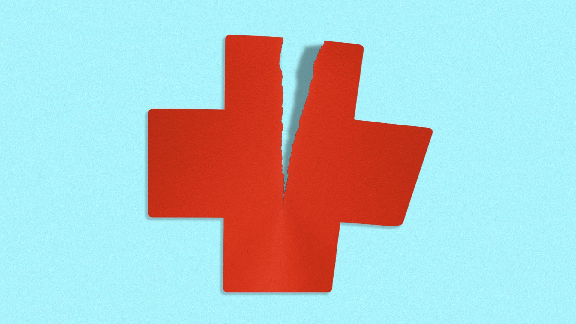 Illustration of a red cross being torn in half.