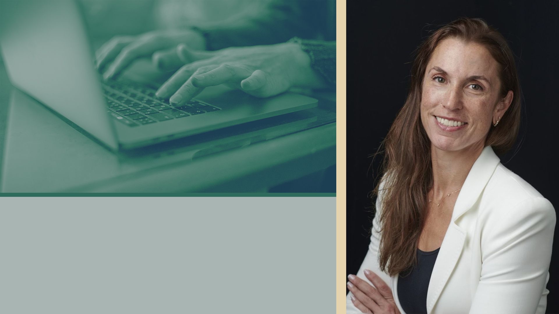 Photo illustration of Abby Levy, surrounded by color blocks and an image of an older woman on a laptop.