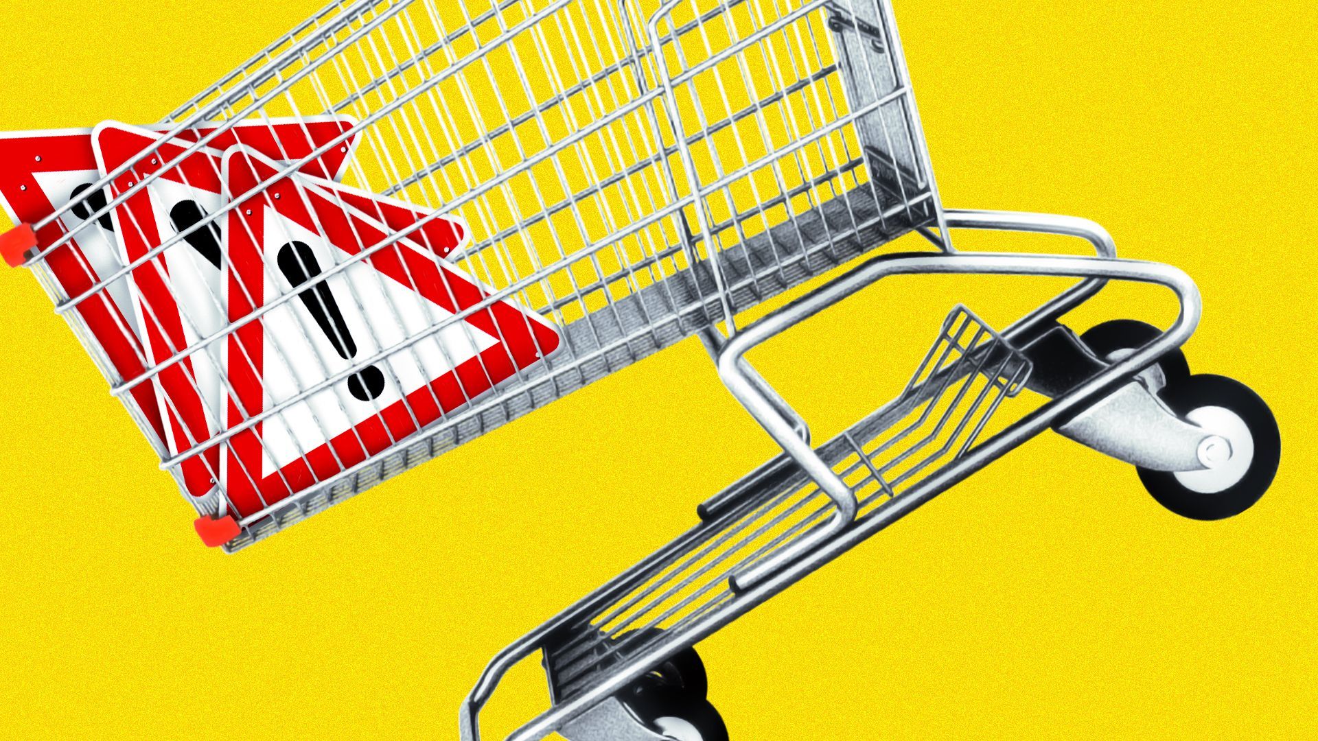 an illustration of a cart tipping over and dumping out a bunch of red warning signs 