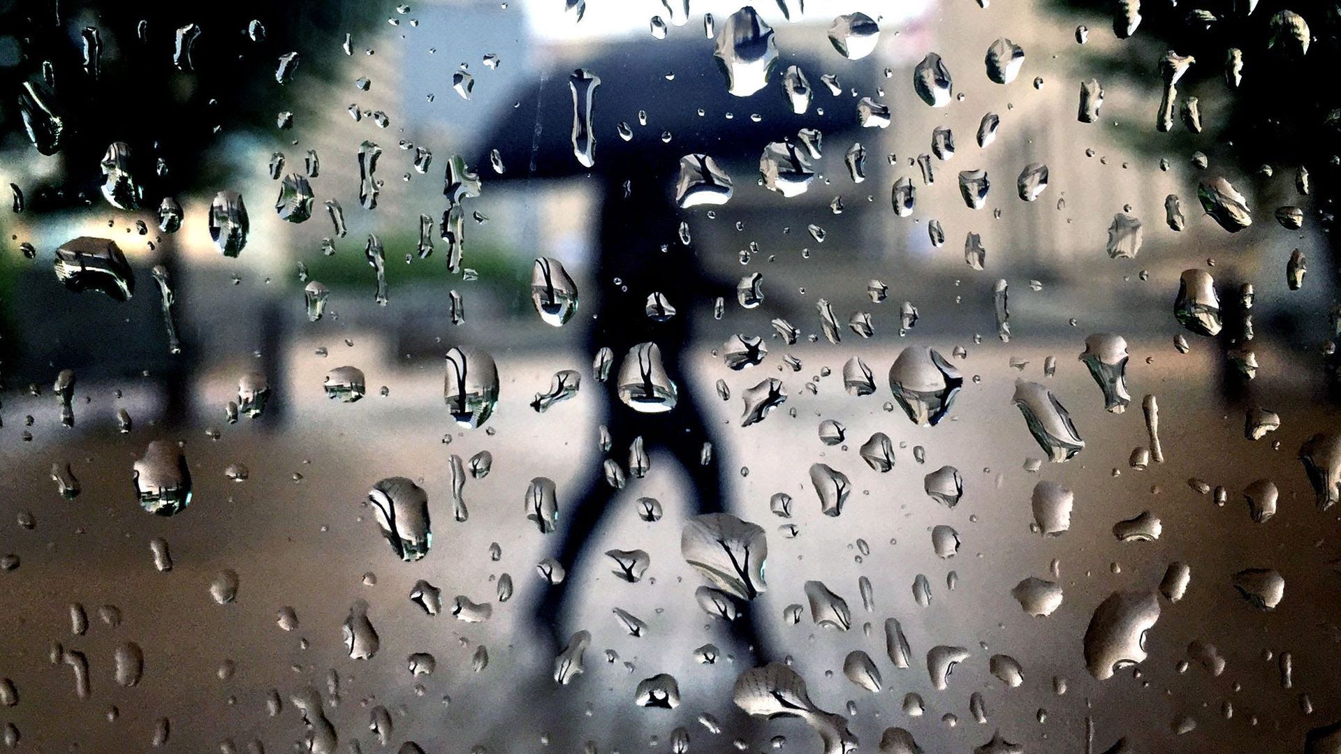 A person walks in the rain