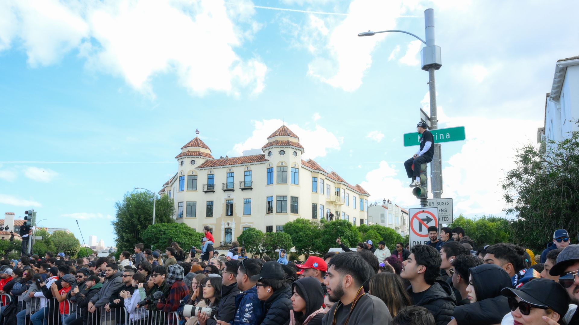 Tens of thousands flock the Marina Blvd to watch the Red Bull Showrun presented by Ford is a Formula One demonstration in San Francisco, California, United States on February 21, 2026. (Photo by Tayfun Coskun/Anadolu via Getty Images)