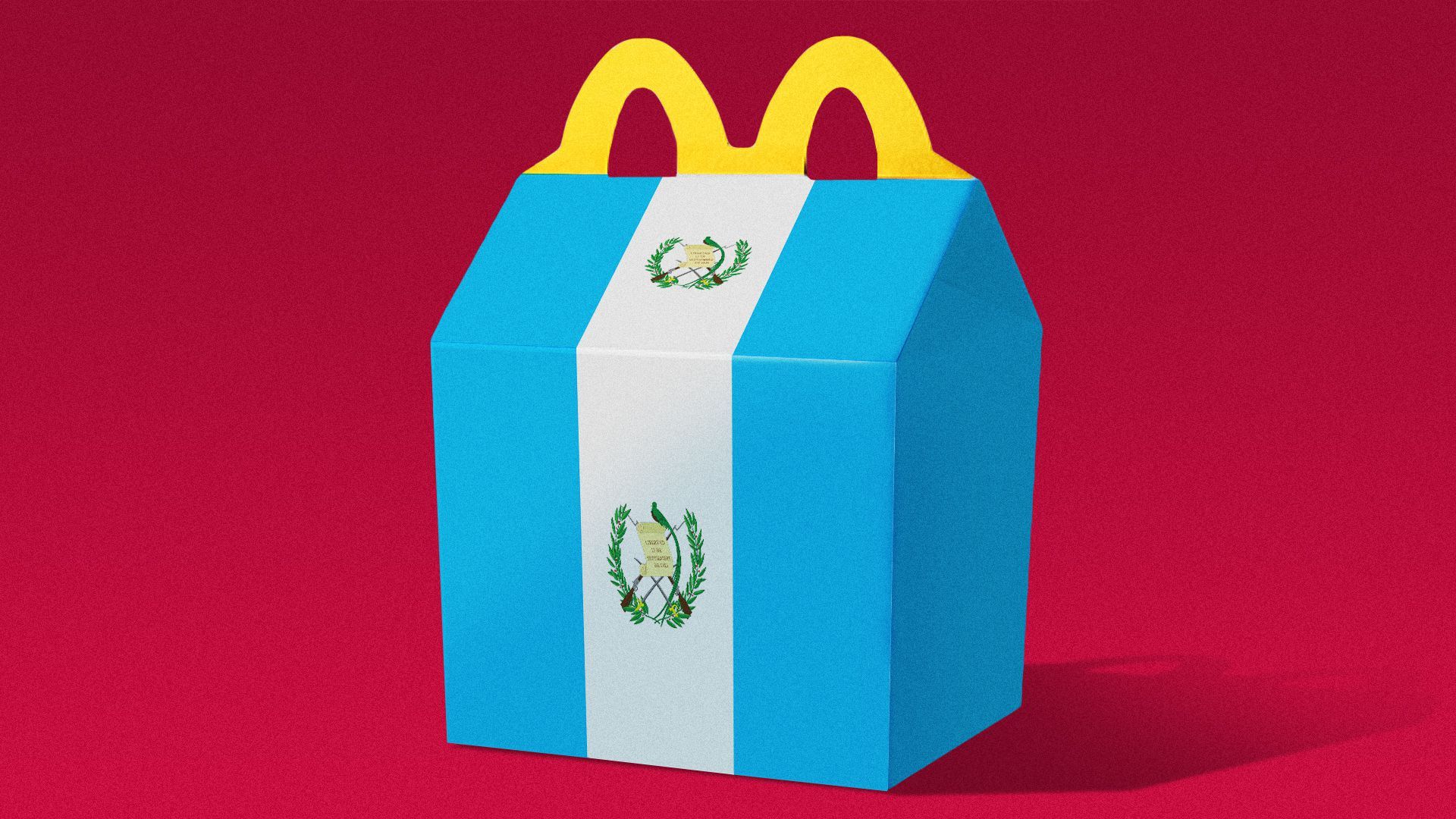 Illustration of a happy meal box made out of Guatemala’s flag. 