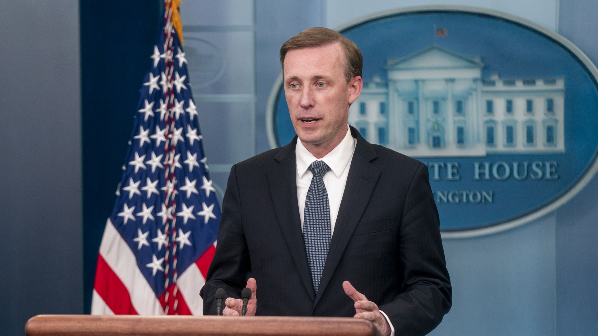 White House national security adviser Jake Sullivan speaks during a news conference at the White House on July 11.