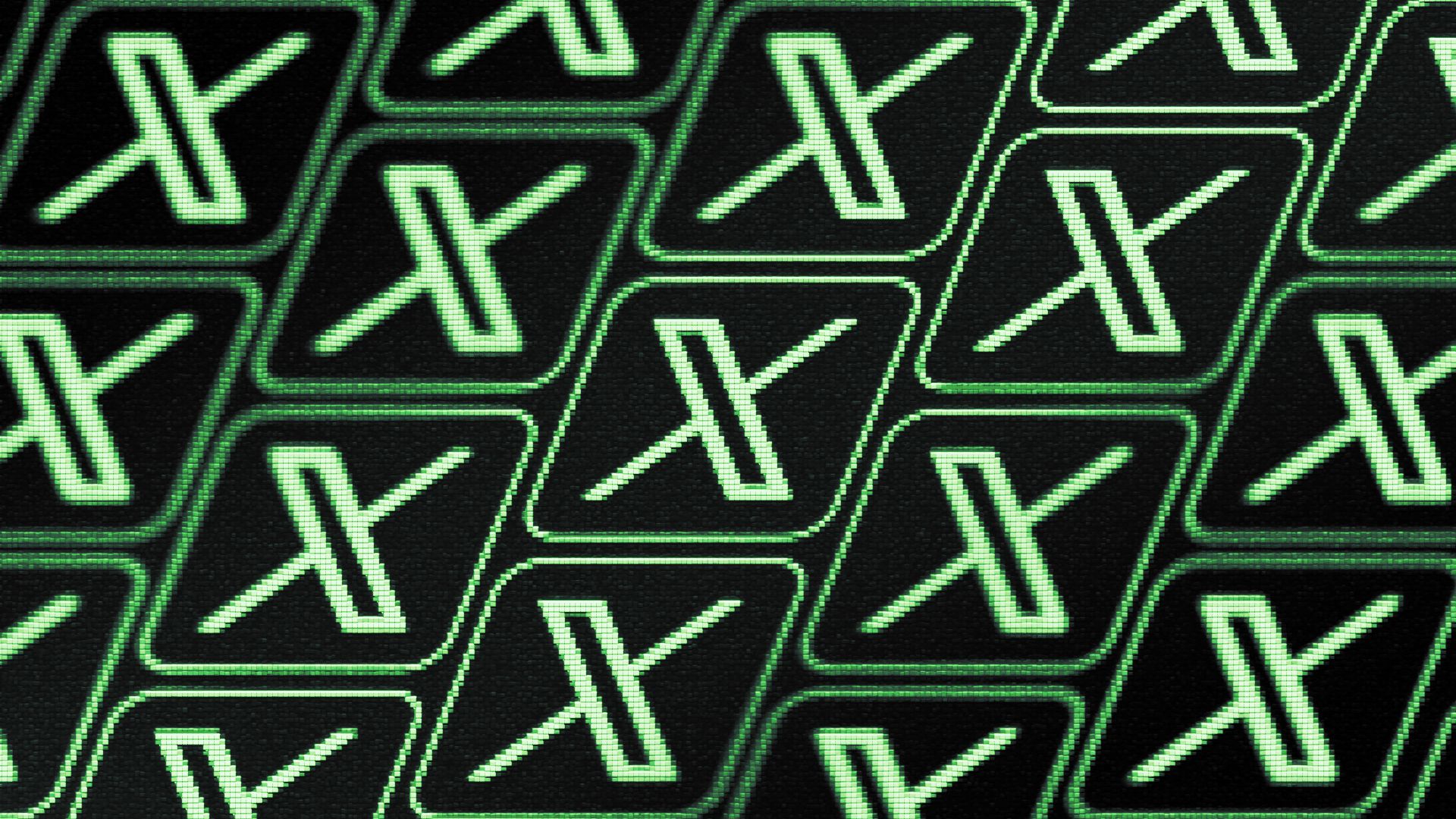 Illustration of the "X" logo in a repeating pixelated pattern.