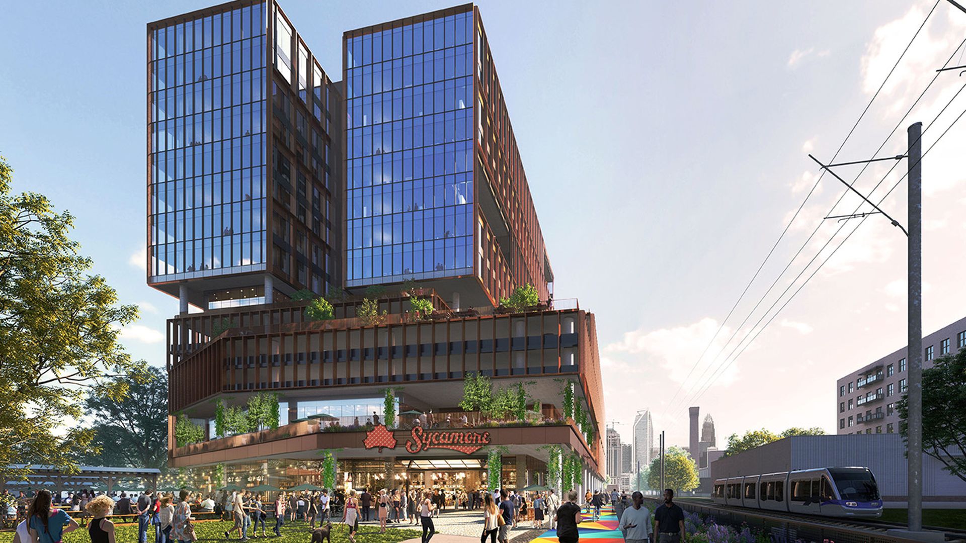 Rendering of the new mixed-use office tower in South End that will house Sycamore Brewing