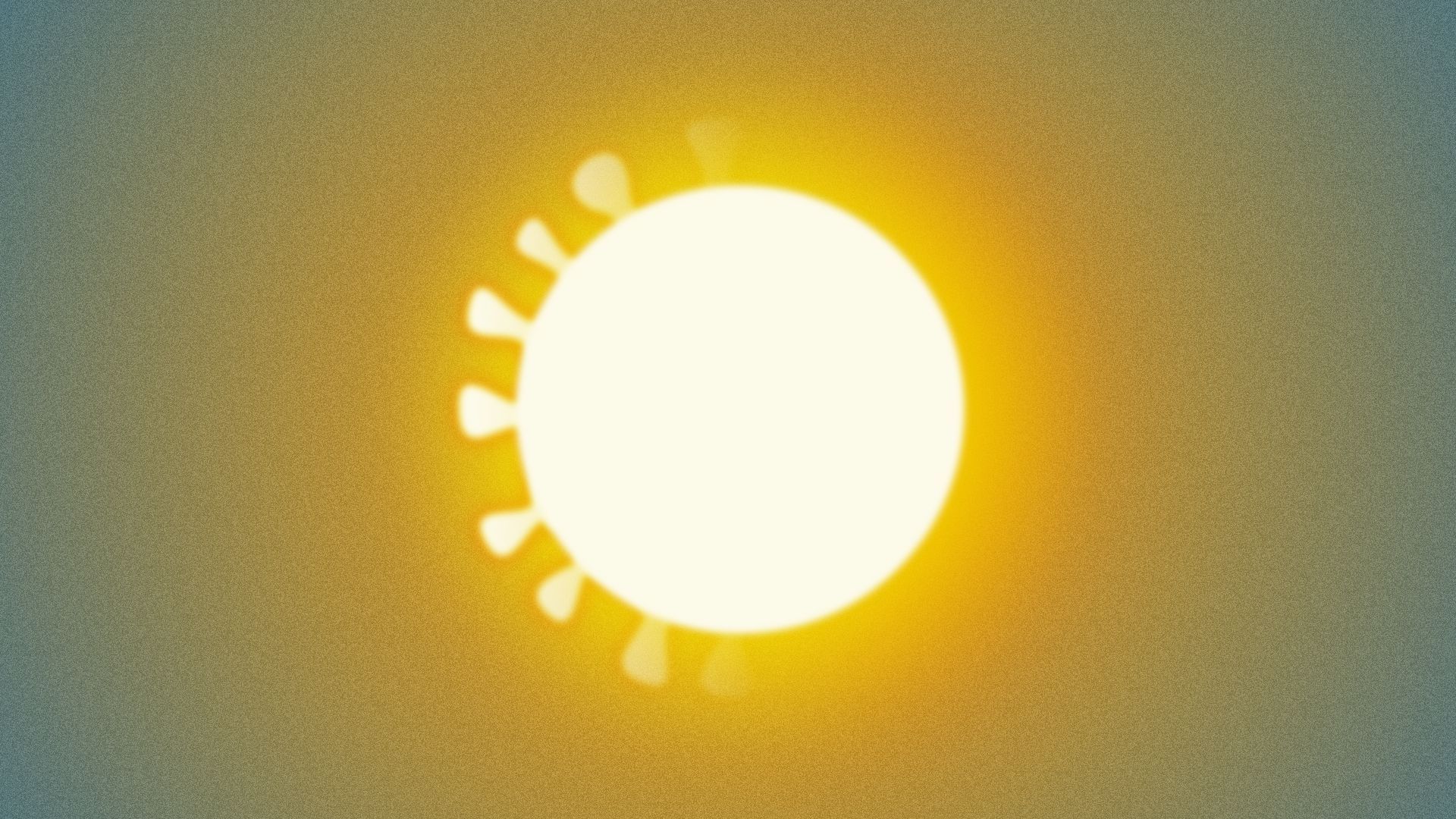 Illustration of the sun, encircled with coronavirus protrusions that are fading from left to right.