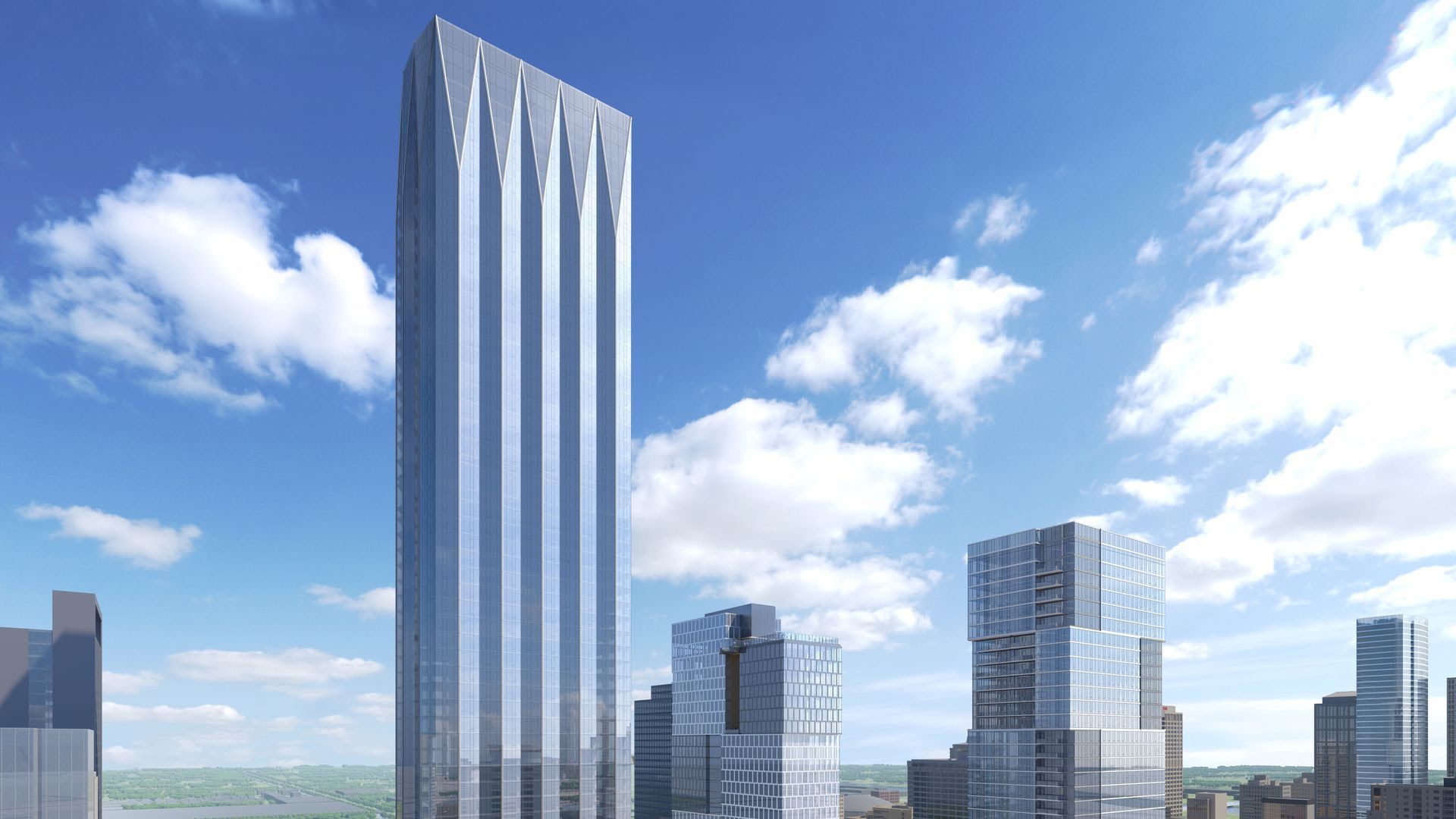 A rendering of the proposed glass tower that could be built at the downtown YMCA site. 