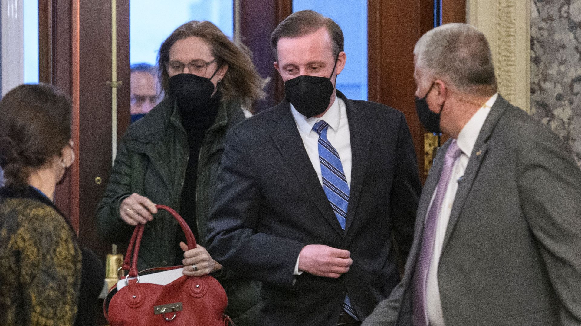 National Security Adviser Jake Sullivan is seen arriving on Capitol Hill to brief lawmakers about Ukraine.