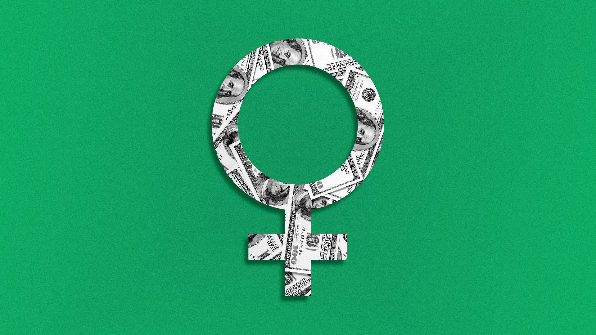a woman sign with dollar print on it