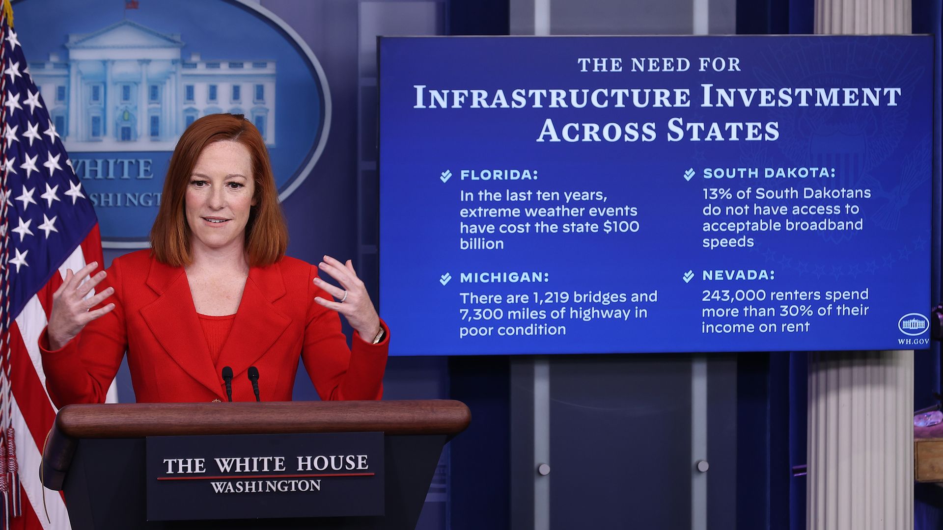 White House Press Secretary Jen Psaki is seen outlining benefits of the administration's infrastructure plan.