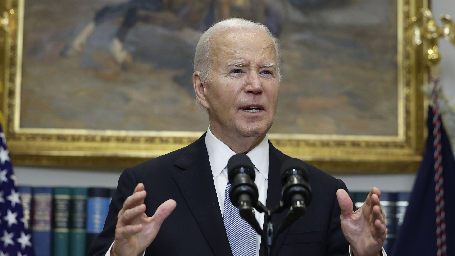  Joe Biden delivers remarks on the assassination attempt on Republican presidential candidate former President Donald Trump at the White House on July 14,