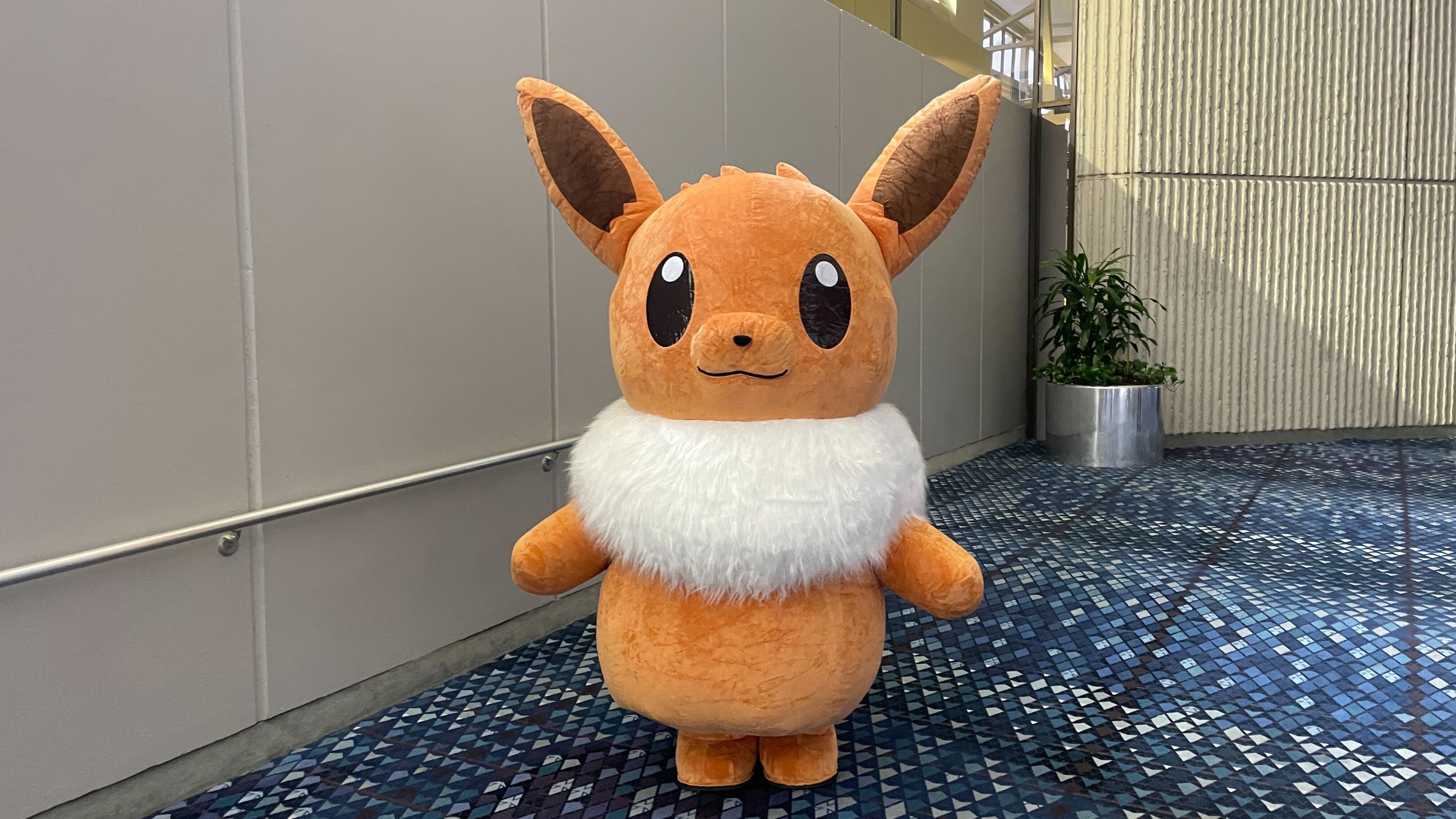 An giant-sized version of the normally cat-sized of the fictional eevee fox animal from the Pokemon franchise.