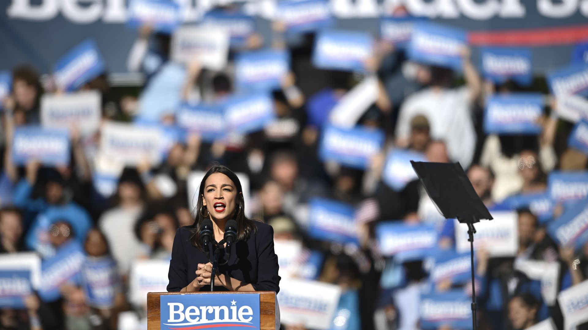 Alexandria Ocasio-Cortez at Bernie Sanders' rally.