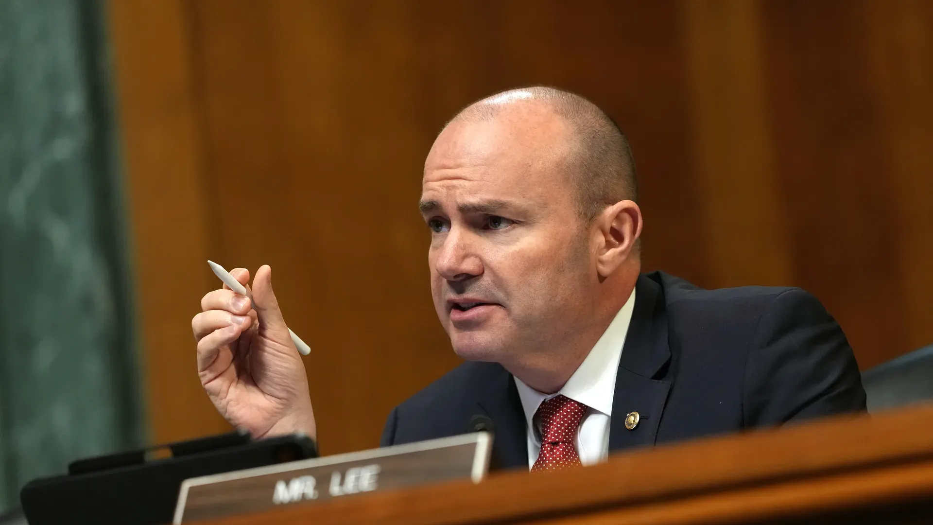Senate Energy Committee Chairman Mike Lee speaks at a Capitol Hill hearing