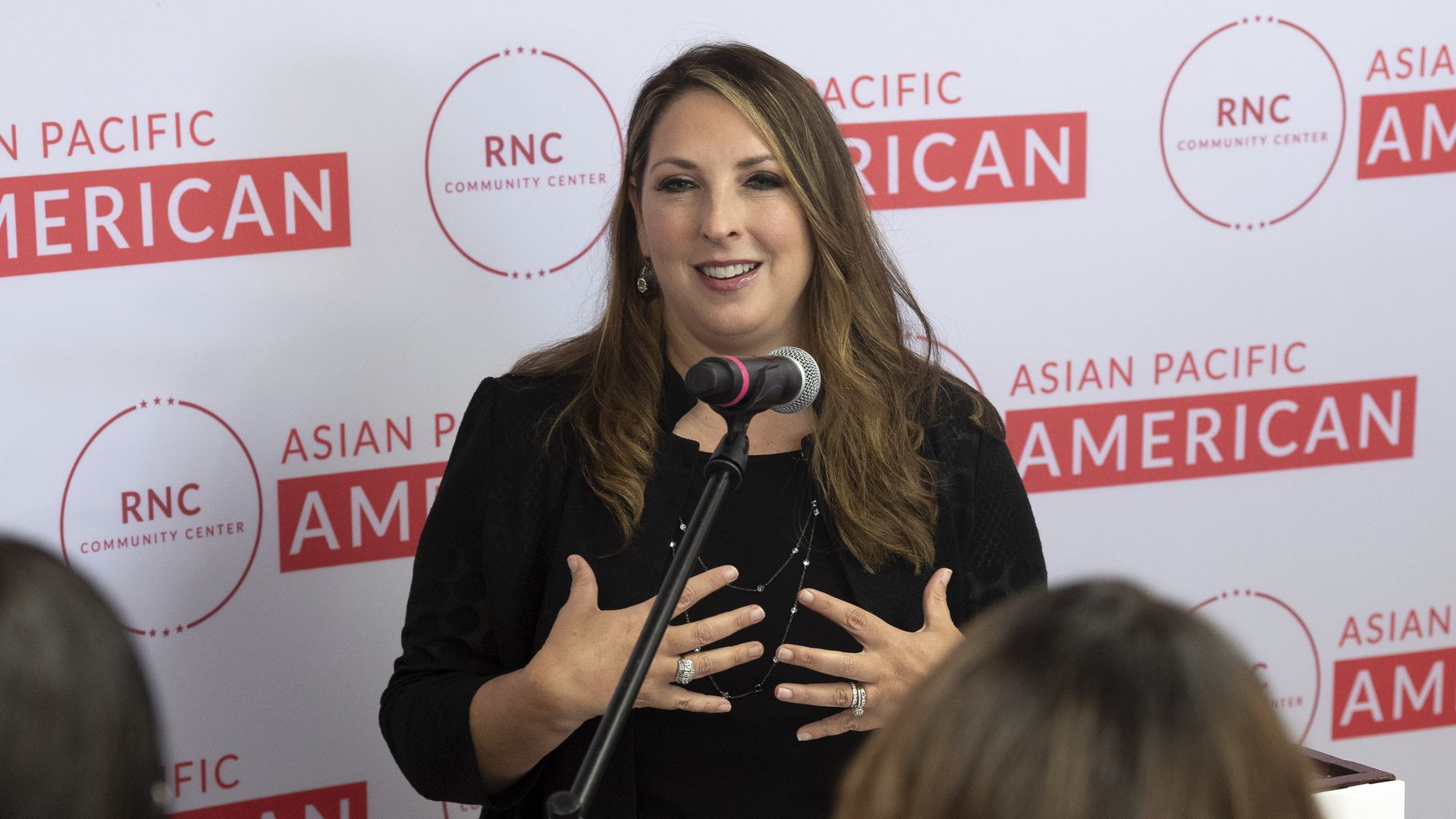 Republican National Committee Chairwoman Ronna McDaniel speaks during the opening of an Asian Pacific American Community Center in Westminster, CA on Friday, June 25, 2021. 