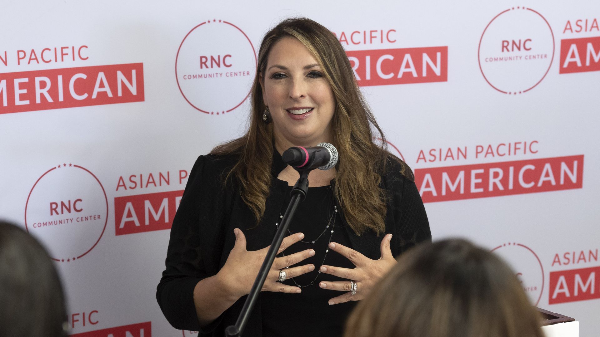 Republican National Committee Chairwoman Ronna McDaniel speaks during the opening of an Asian Pacific American Community Center in Westminster, CA on Friday, June 25, 2021.