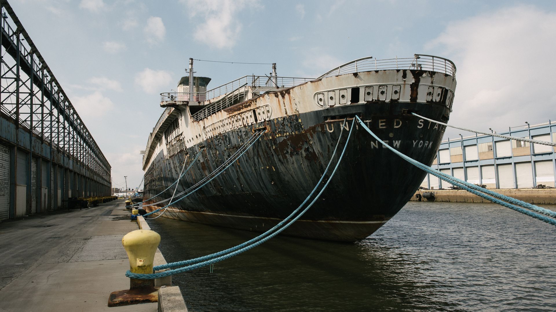 The SS United States remains docked in South Philadelphia.