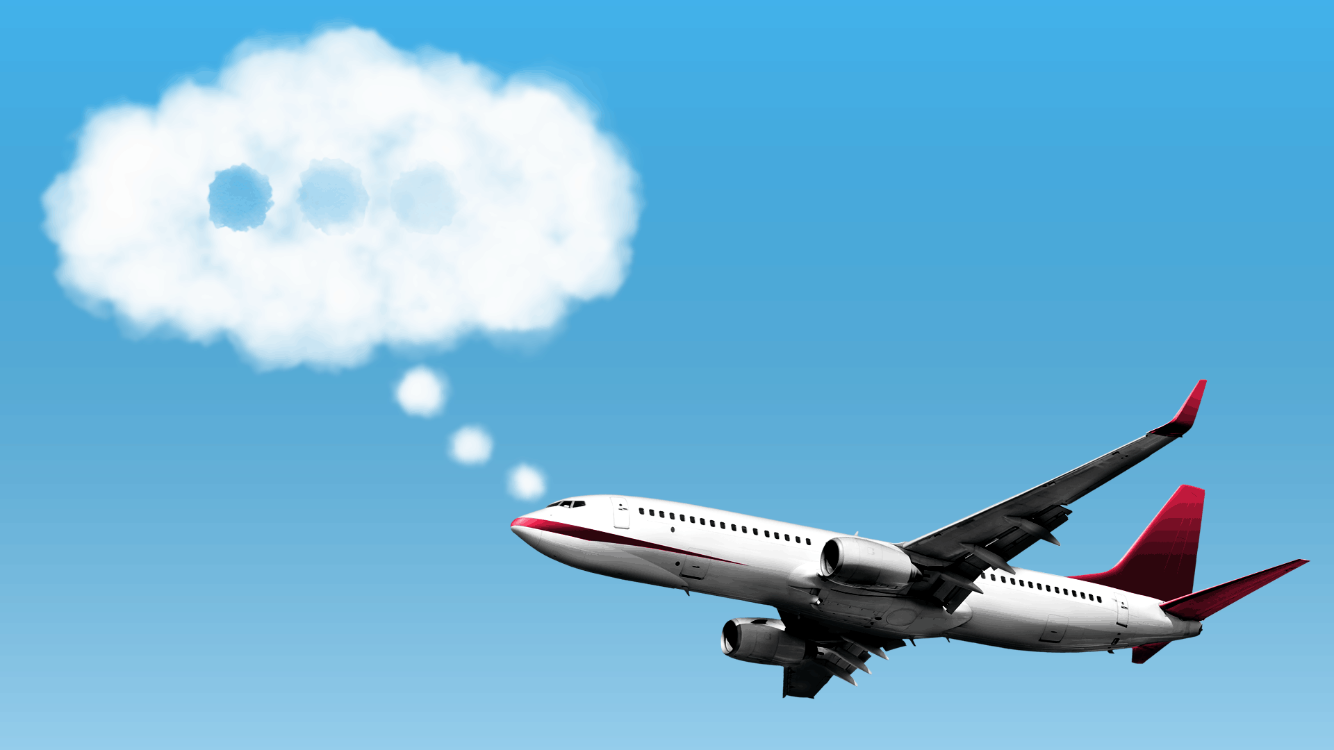 Gif of an airplane with a cloud-like thought bubble feating an animated text-in-progress icon