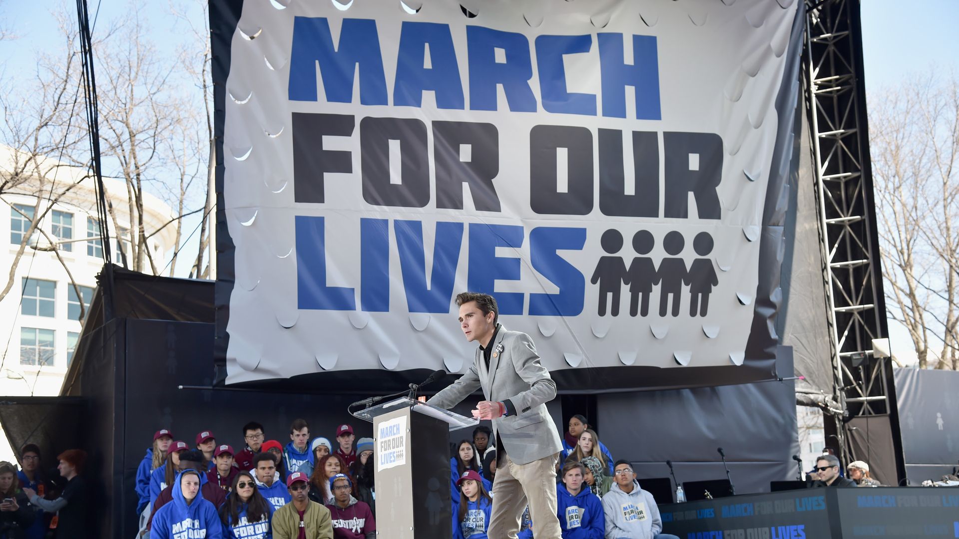 David Hogg speaks onstage at March for Our Lives in DC