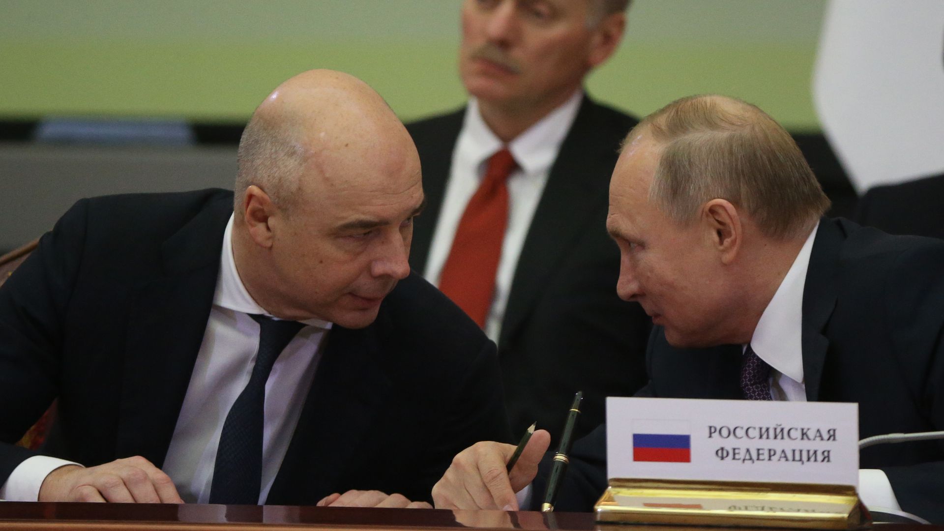 Russia's Finance Minister Anton Siluanov with Russian President Vladimir Putin in Saint Petersburg, Russia, in December 2019.