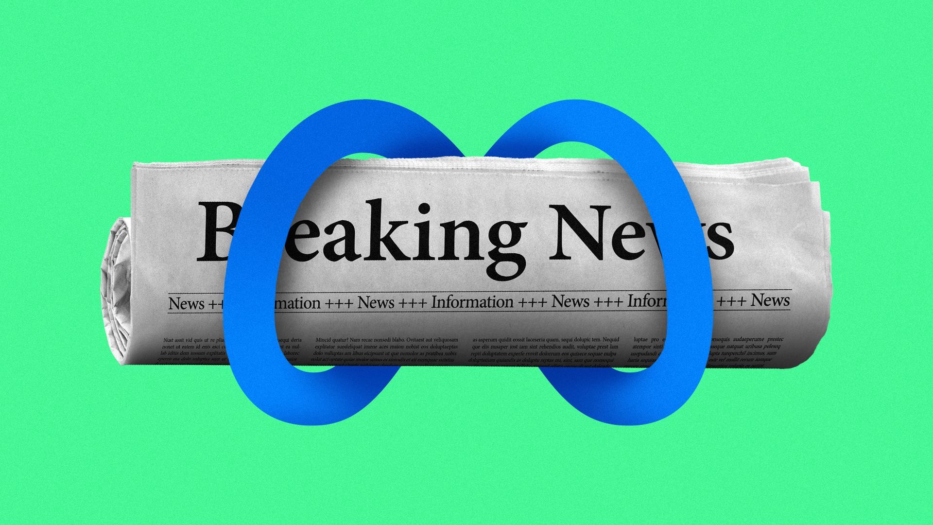 Illustration of a newspaper inside the Meta logo.