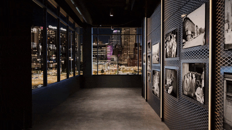 A rooftop lounge with Downtown views and The Vinyl Room, a luxury fan space and listening lounge. 