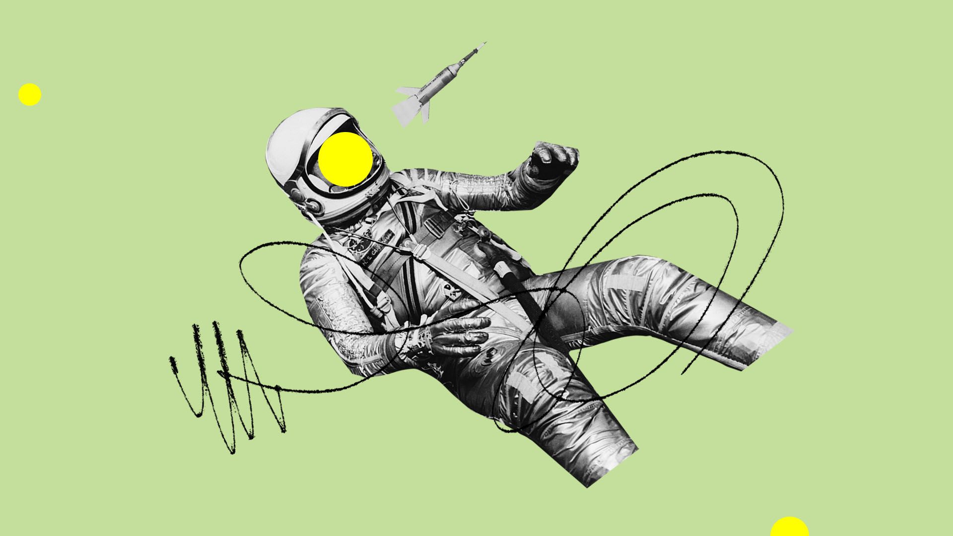Illustration of astronaut and rocket.