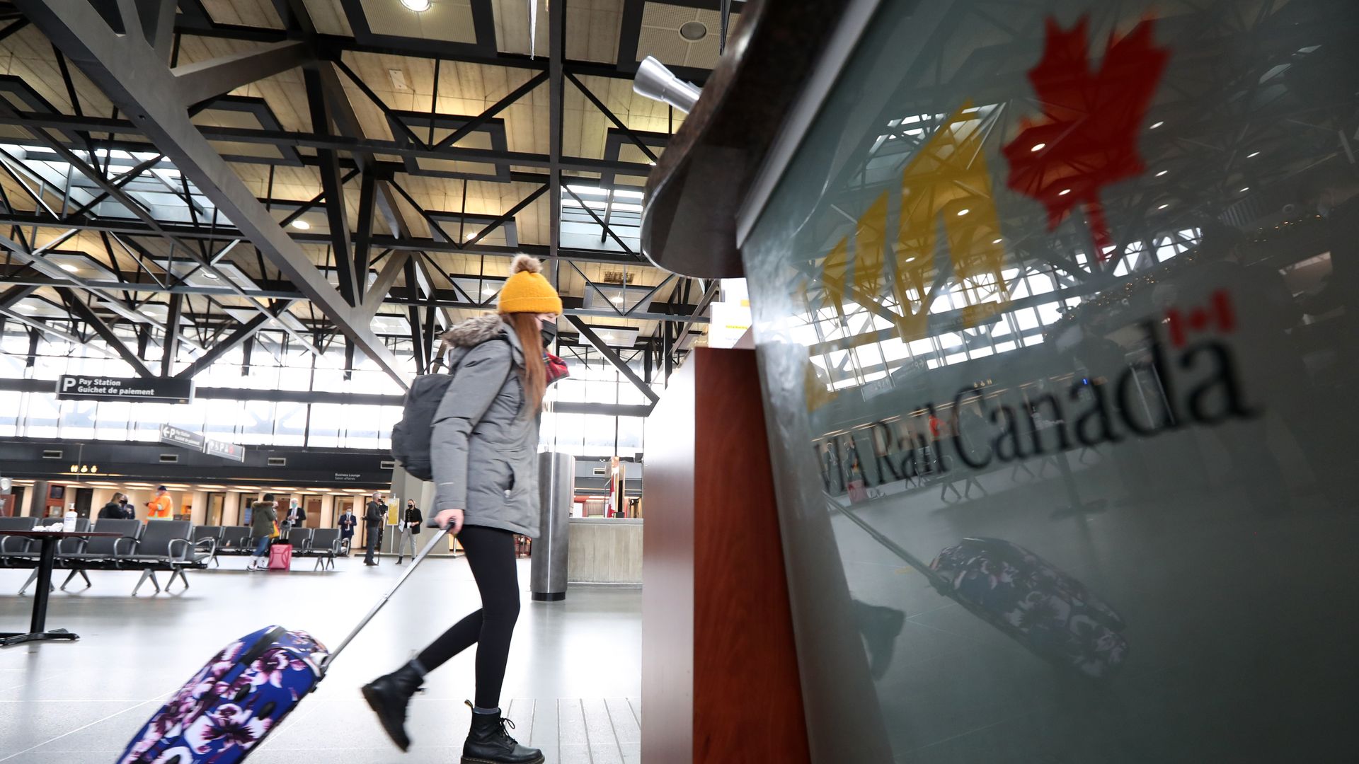 Travelers at the VIA Rail station in Ottawa, Ontario in 2021. 