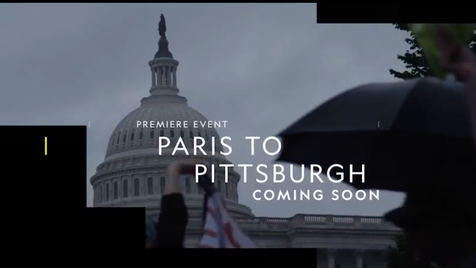 Screen shot of the title of the film, Paris to Pittsburgh