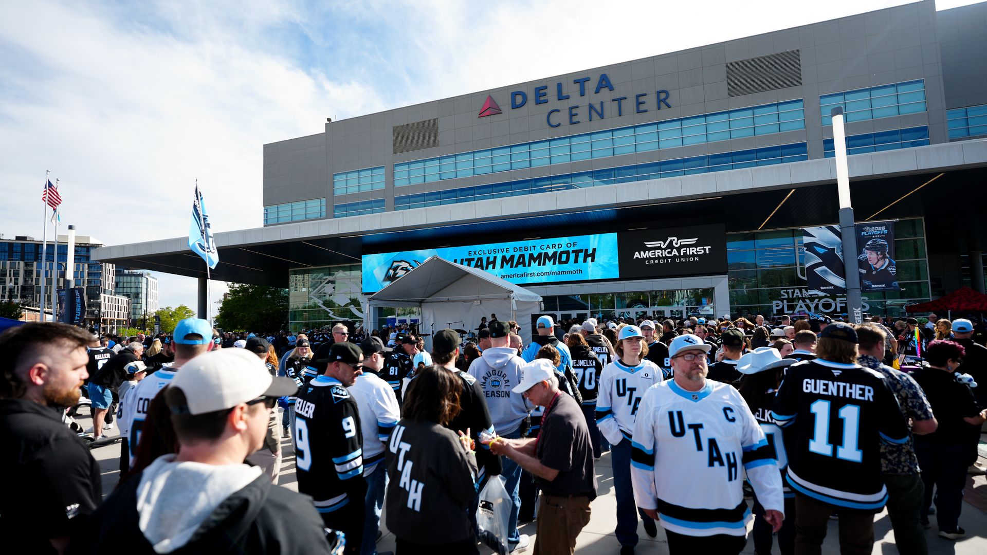 The exterior of the Delta Center.