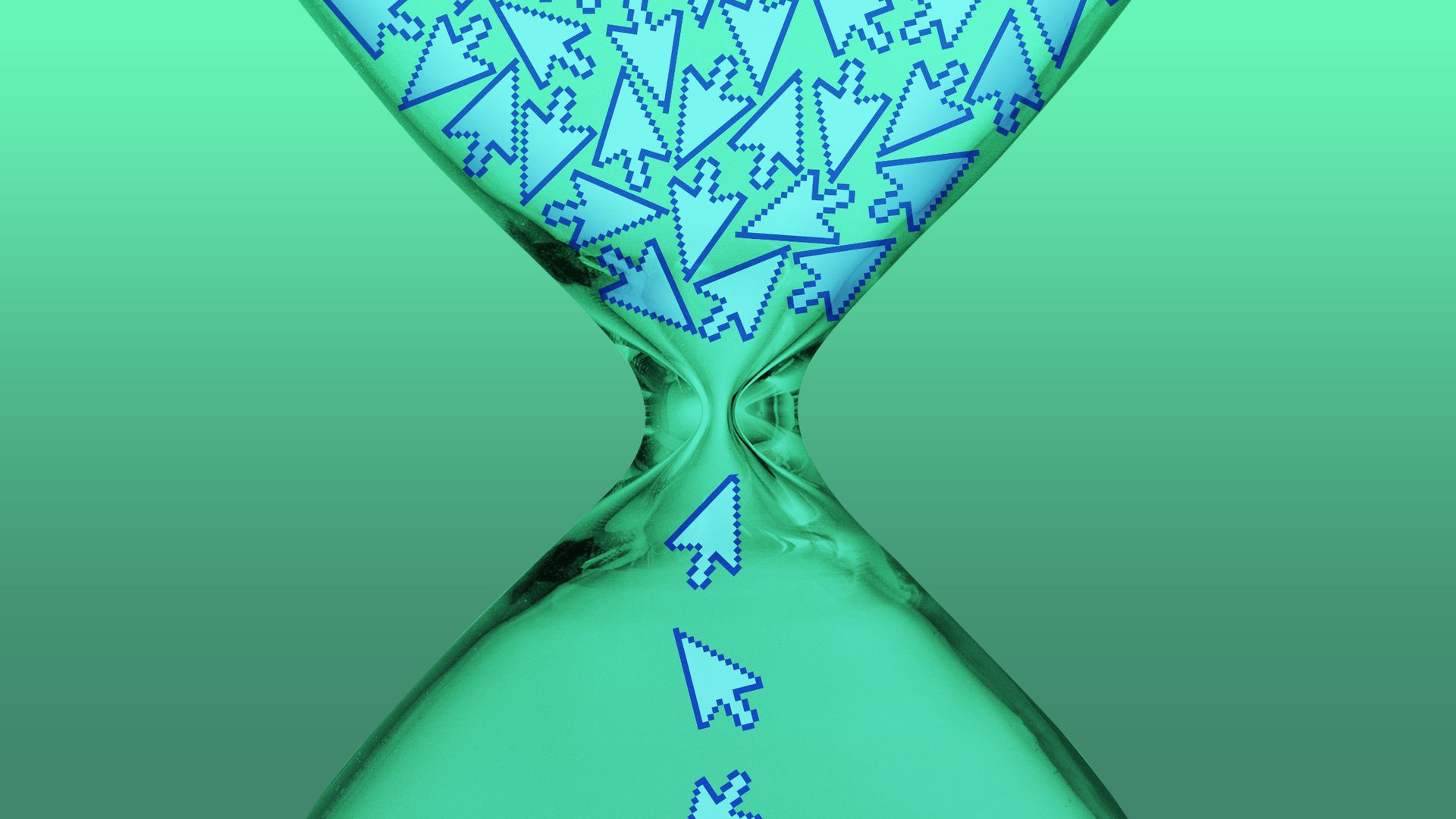 An illustration of computer pointers inside an hourglass.