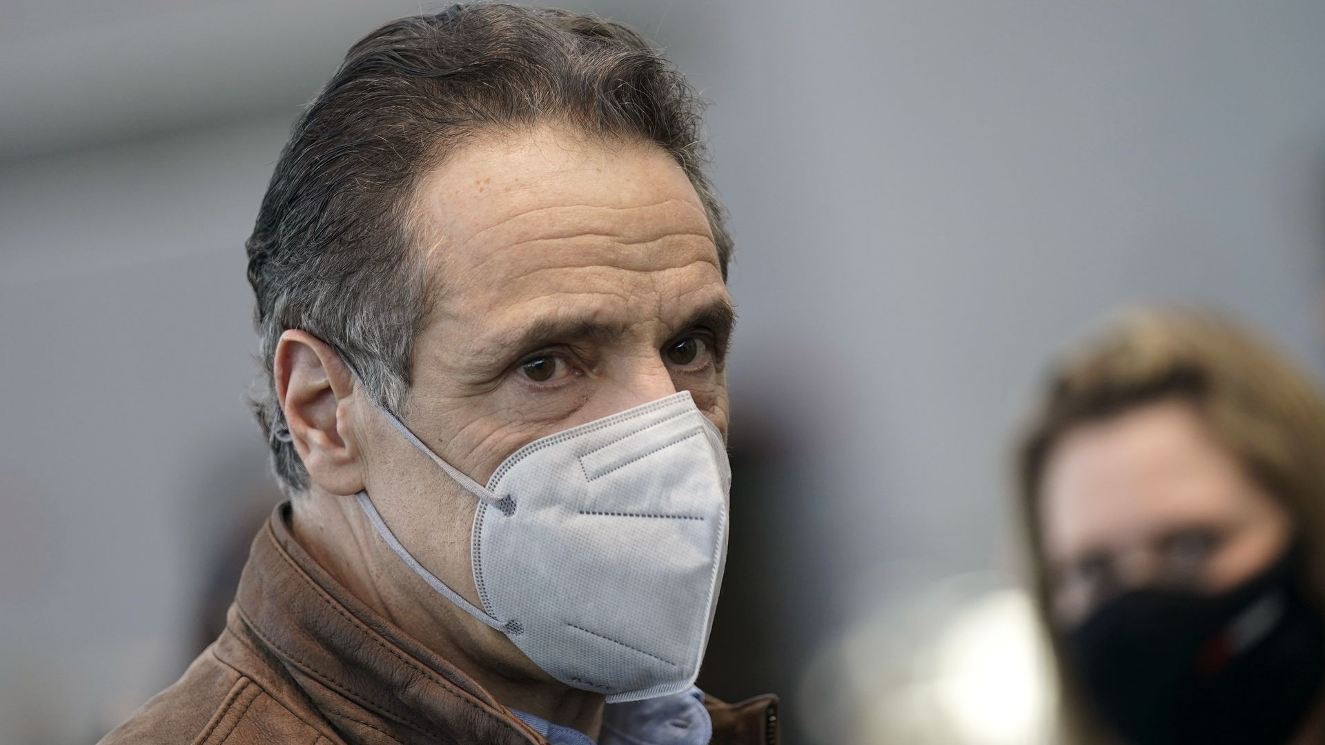 New York Gov. Andrew Cuomo greets people after speaking at a vaccination site at the Jacob K. Javits Convention Center on March 8, 2021 in New York City