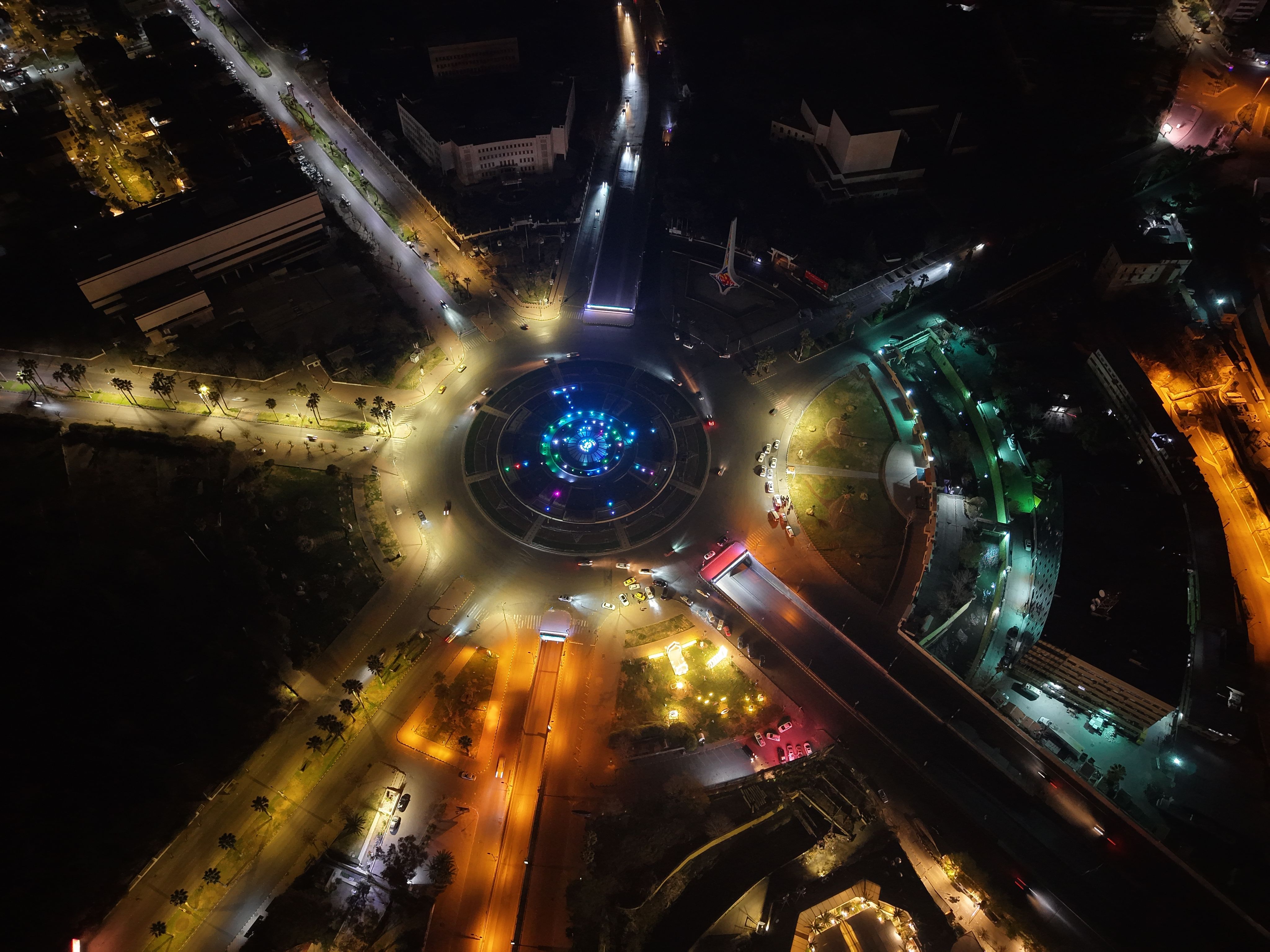  An aerial view of the Umayyad Square, decorated with lights and figures symbolizing the holy month of Ramadan, in Damascus, Syria on March 1