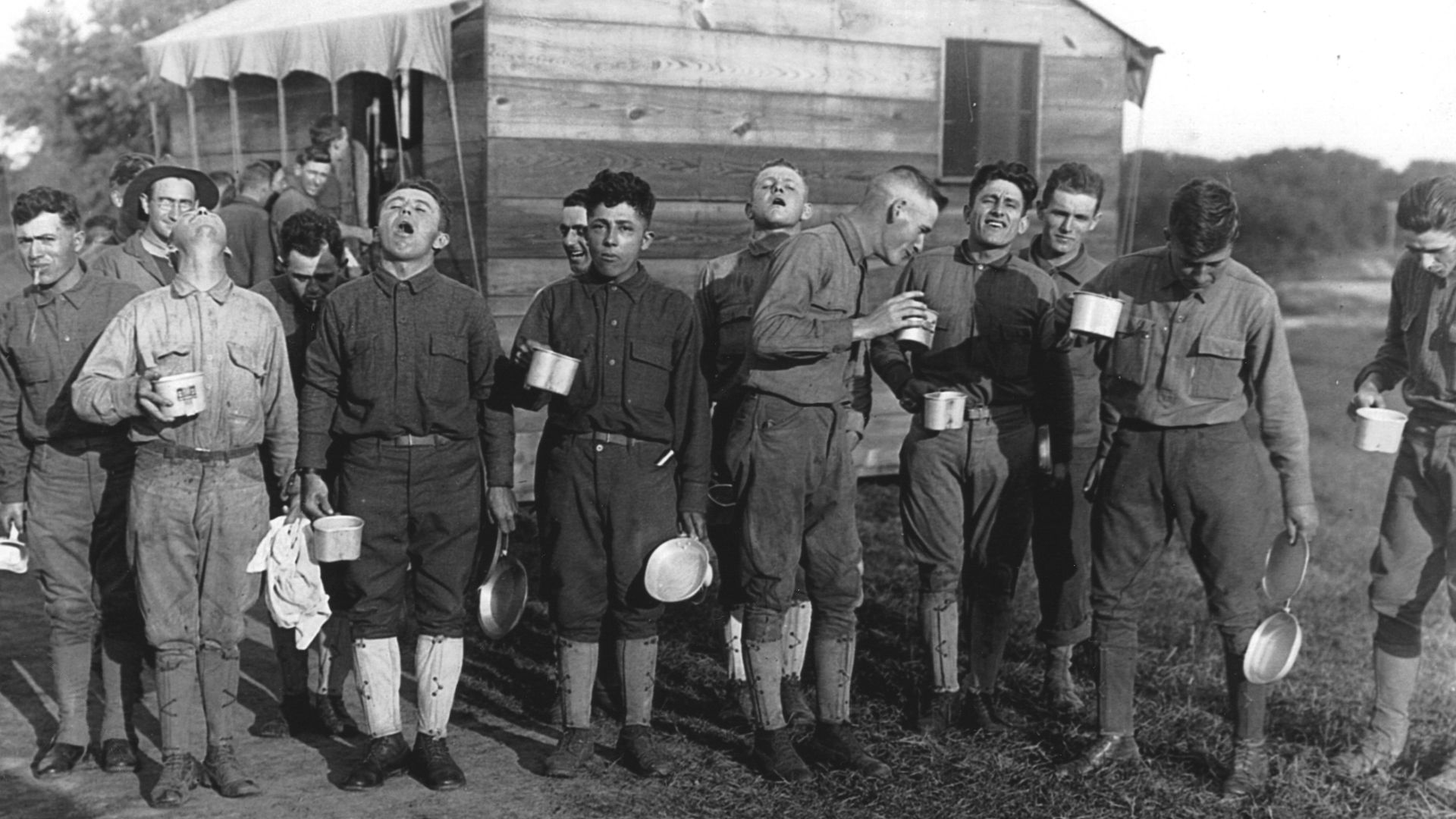 Soldiers gargling salt water