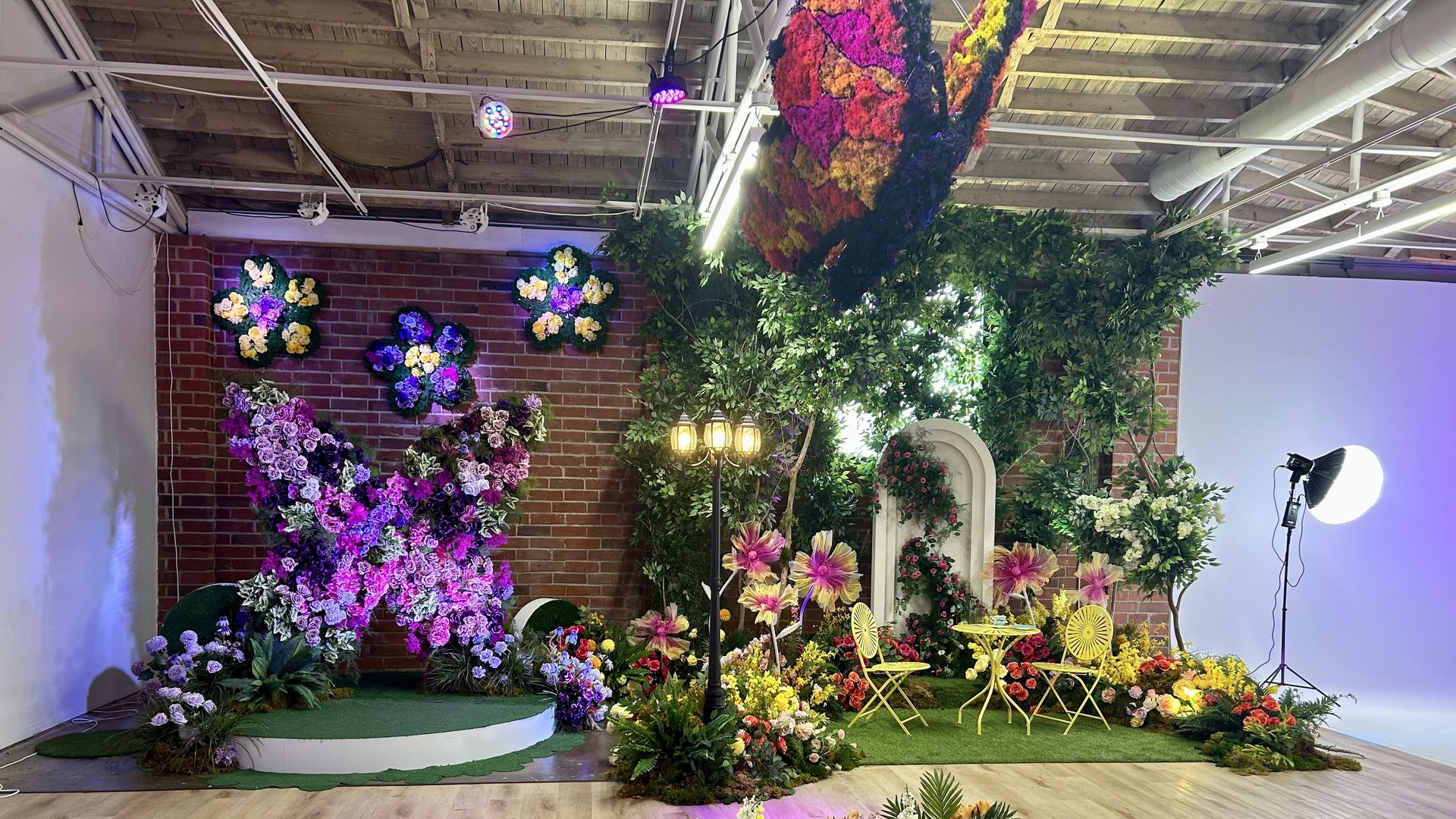 photo studio with flower statues