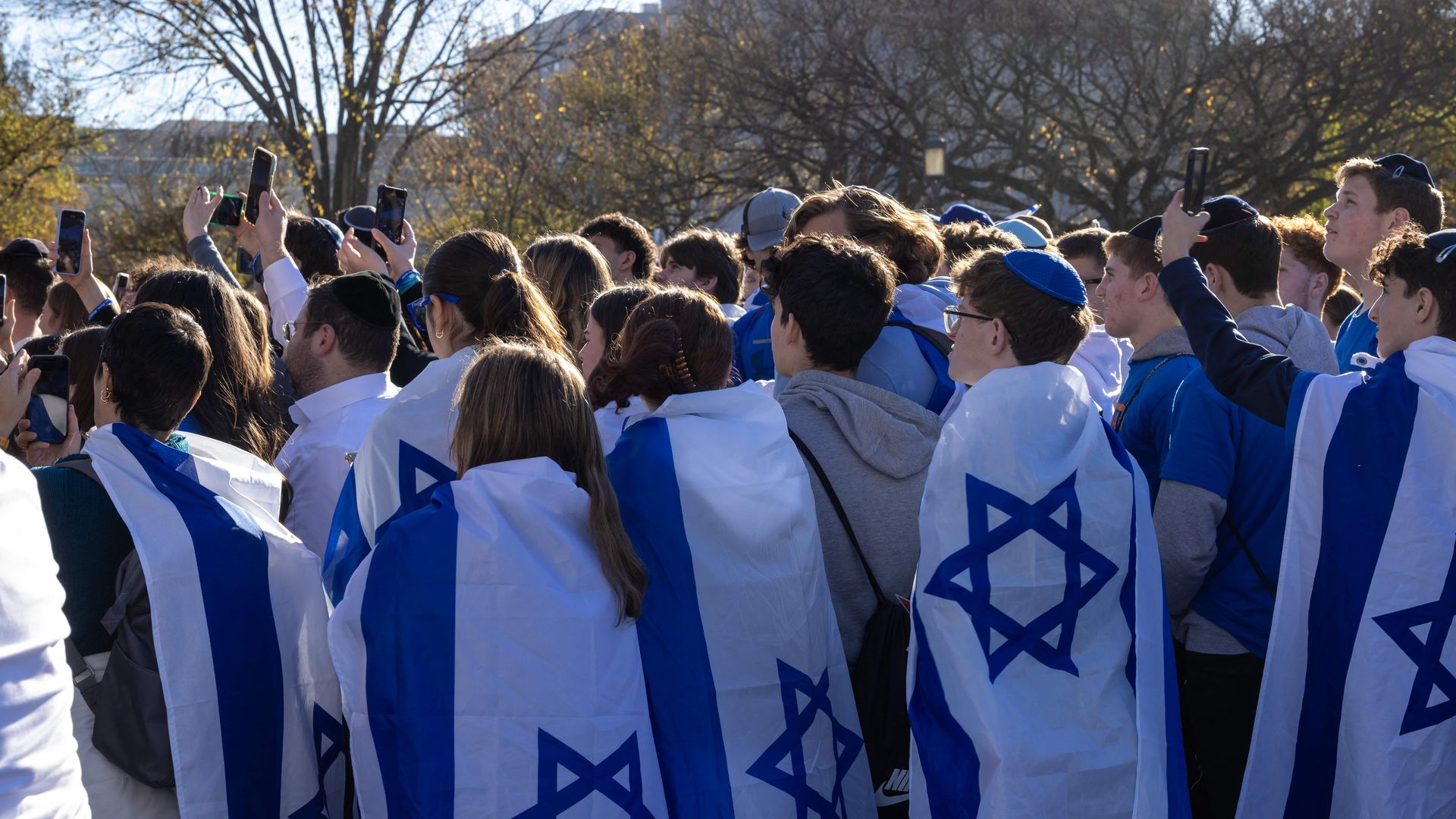 Demonstrators in support of Israel gather to denounce antisemitism and call for the release of Israeli hostages, on the National Mall in Washington on November 14, 2023.